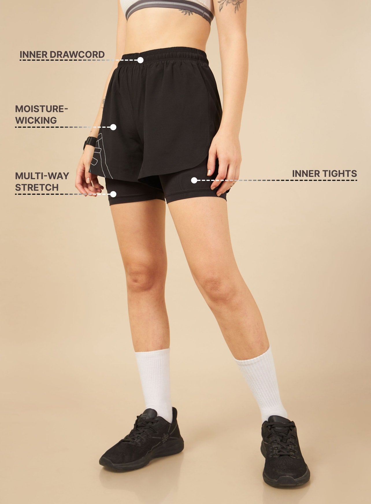 Logo Print Performance Shorts with Inner Tights