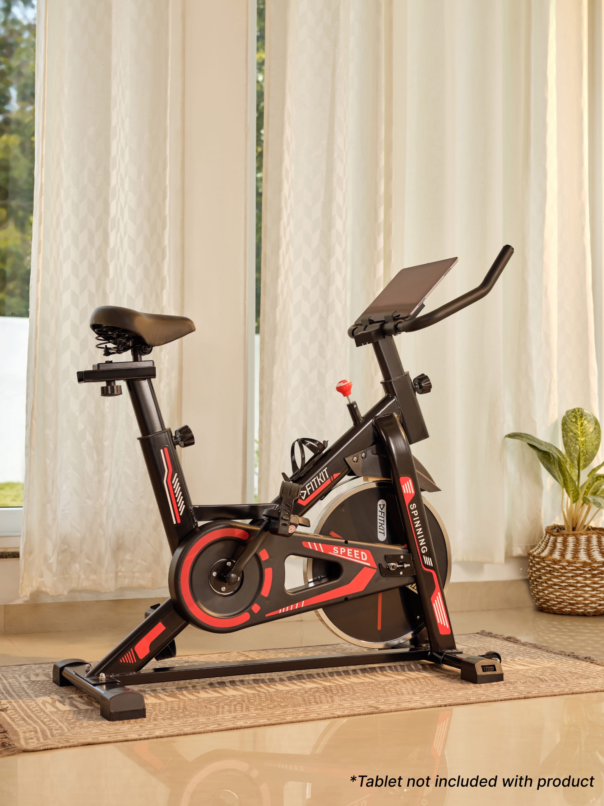 FK3000 Spin Bike (Flywheel- 6kg, Max weight- 120 kg, Resistance Mechanism - Friction, Red (with 6 months extended warranty)