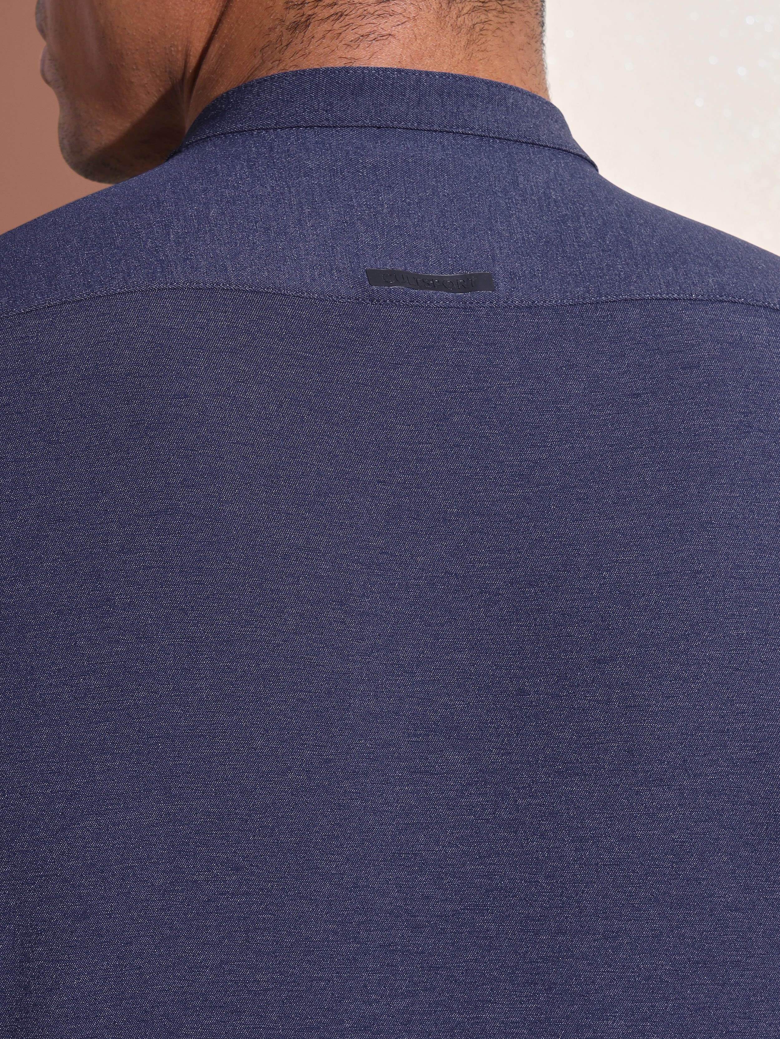 Slim Fit Band Collar Solid Shirt