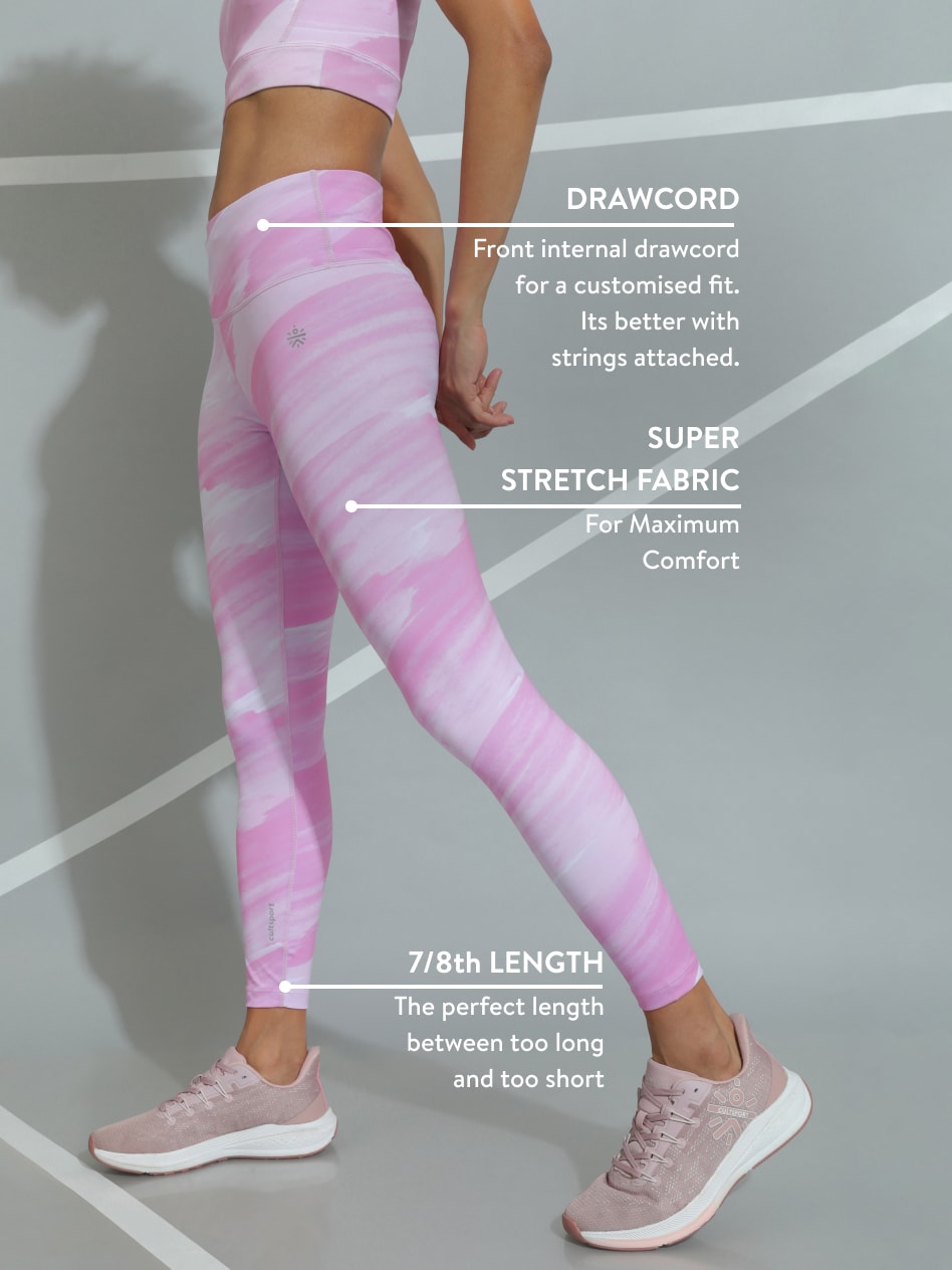 Pink Brushstroke Print Tights
