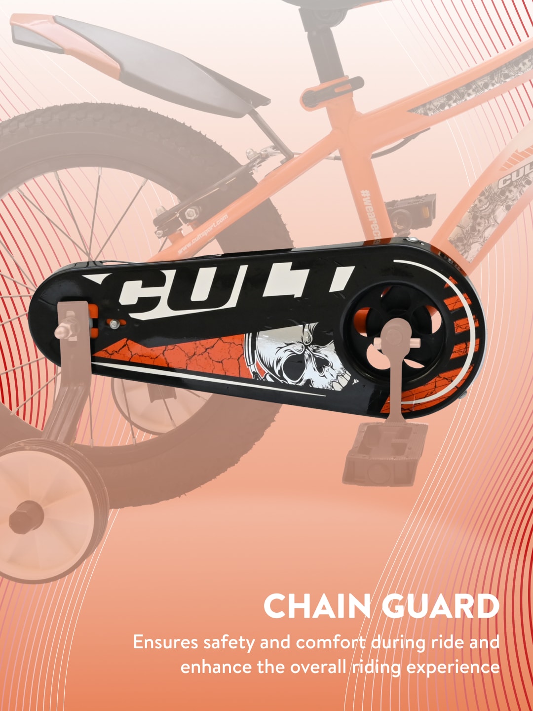 Throne 16T Steel Kids Bike with Rigid Fork, Single Wall Rim, V brakes, Chain Guard and Training Wheel, Orange White