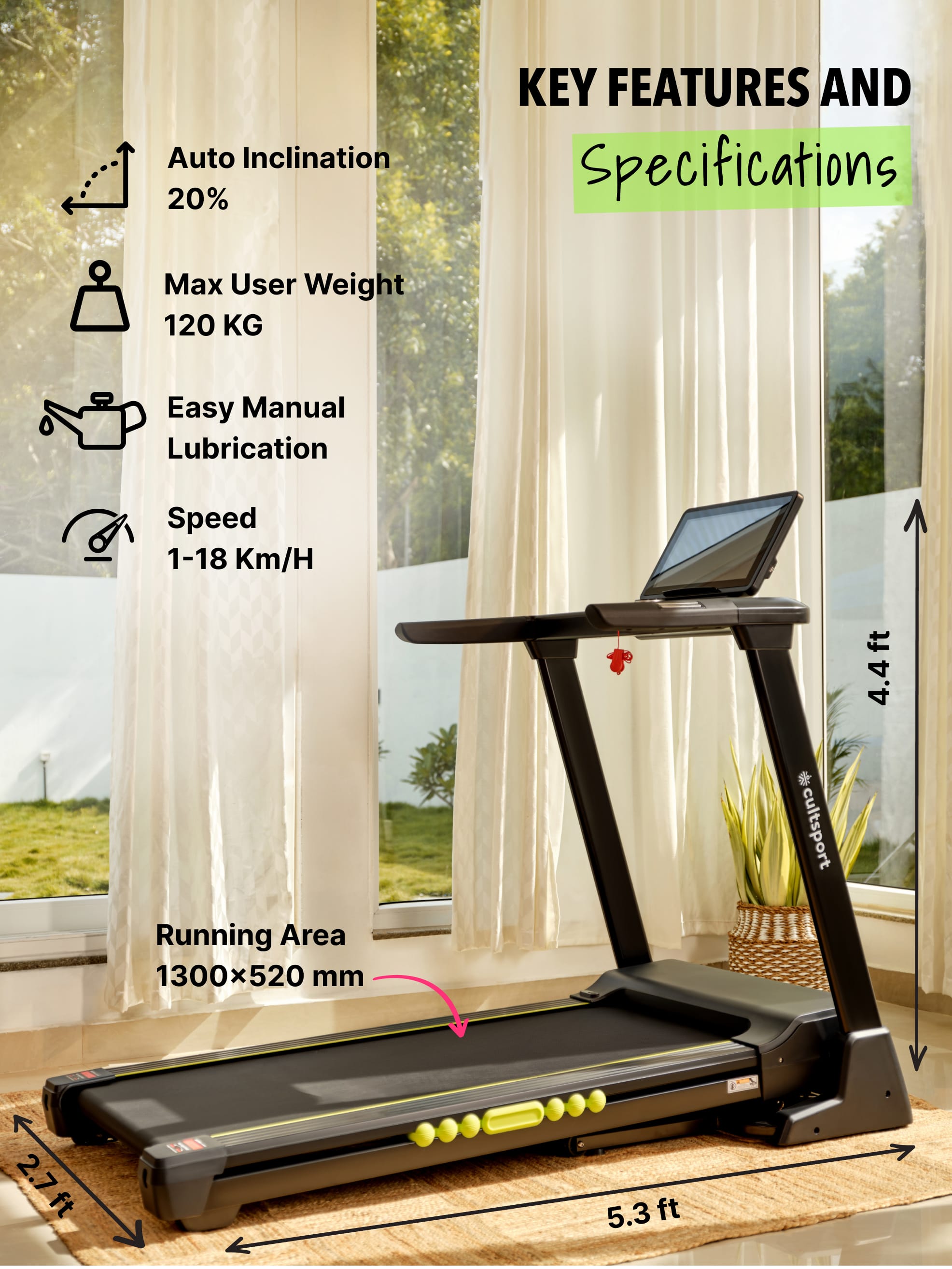 SmartRUN X1, Touch screen LCD interactive screen treadmill, 2HP Motor, Foldable, Compact, Bluetooth enabled, Home workouts (with 6 months extended warranty)