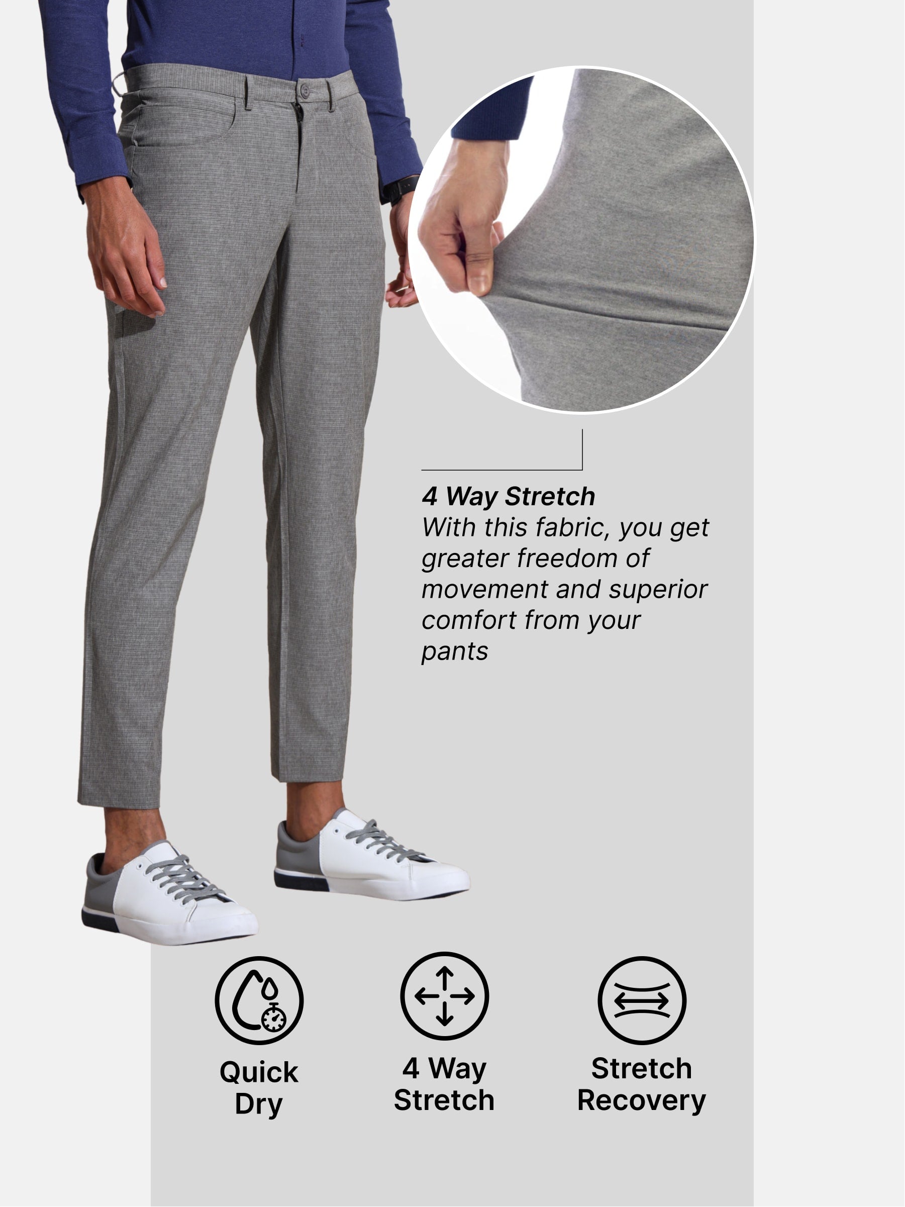 Striped 4 Way Stretch Pants with Coin Pocket