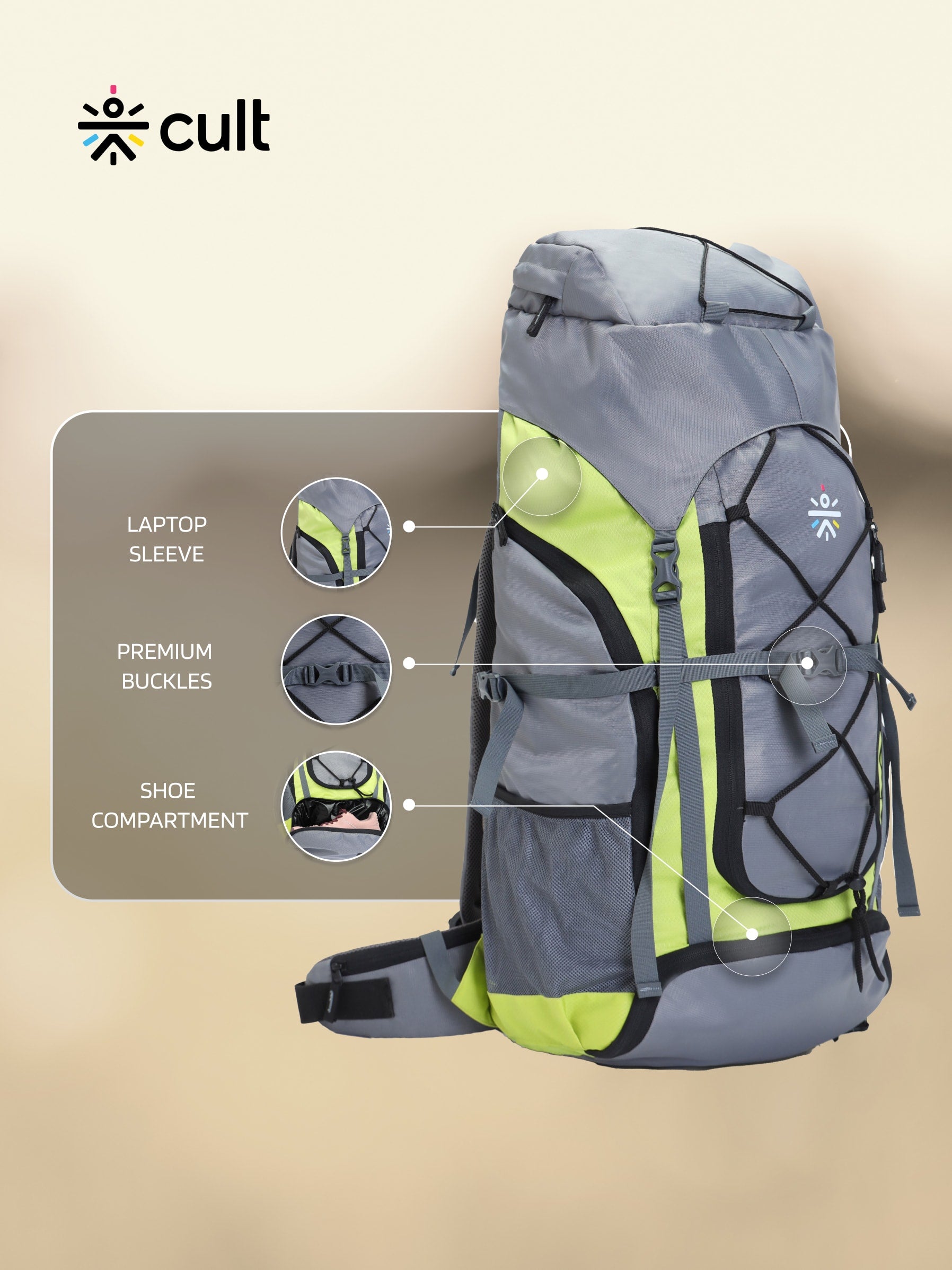 Travel Rucksack 65 L Grey Green