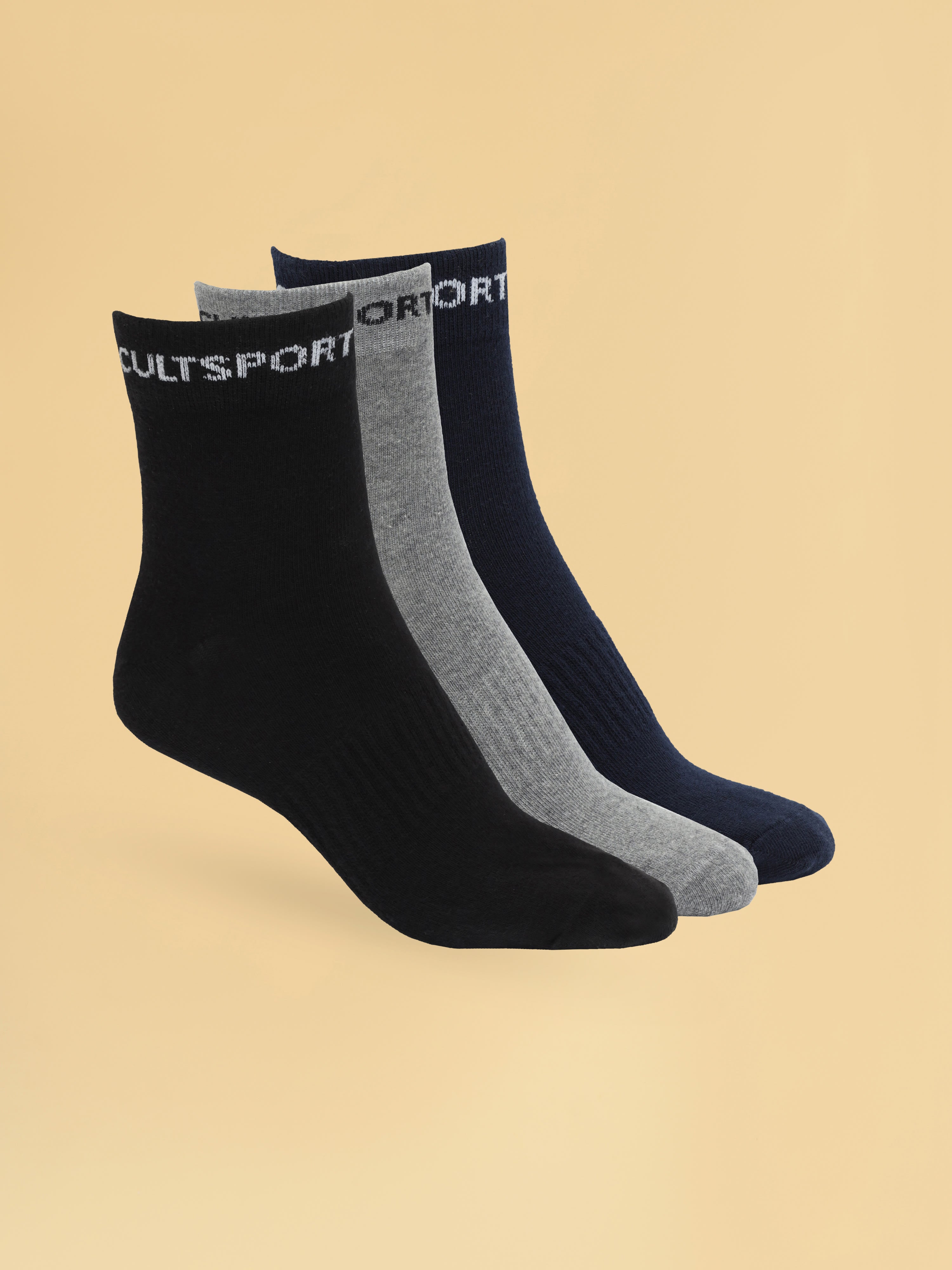 Sports Ankle Lengt Pack of 3 Black,Grey & Navy Men's Socks