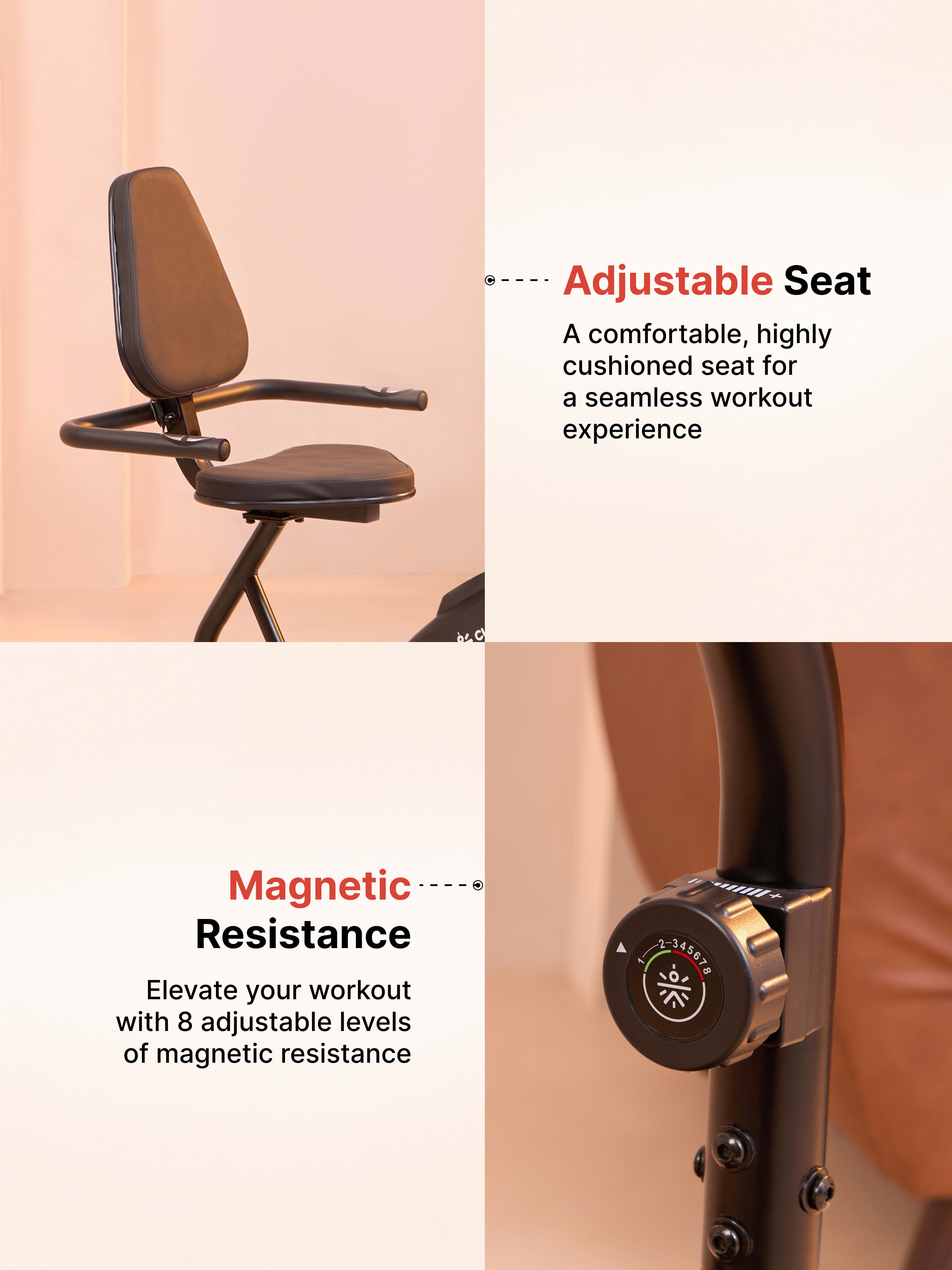 Smartbike Bari Recumbent Bike with Max Weight support 110 kg | Heart Rate Sensor with Adjustable Seat – Black (with 6 Months Extended Warranty)