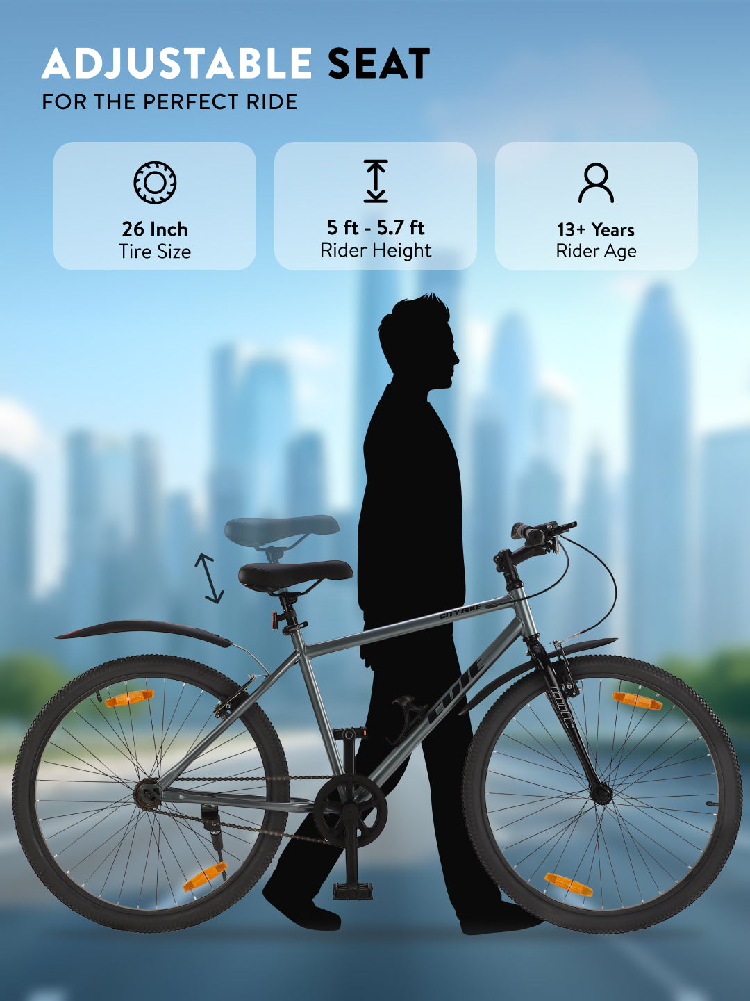 City Bike Steel Frame Single Speed Cycle 26 inch with Single Wall Rim, Rigid Fork,V Brakes,Grey