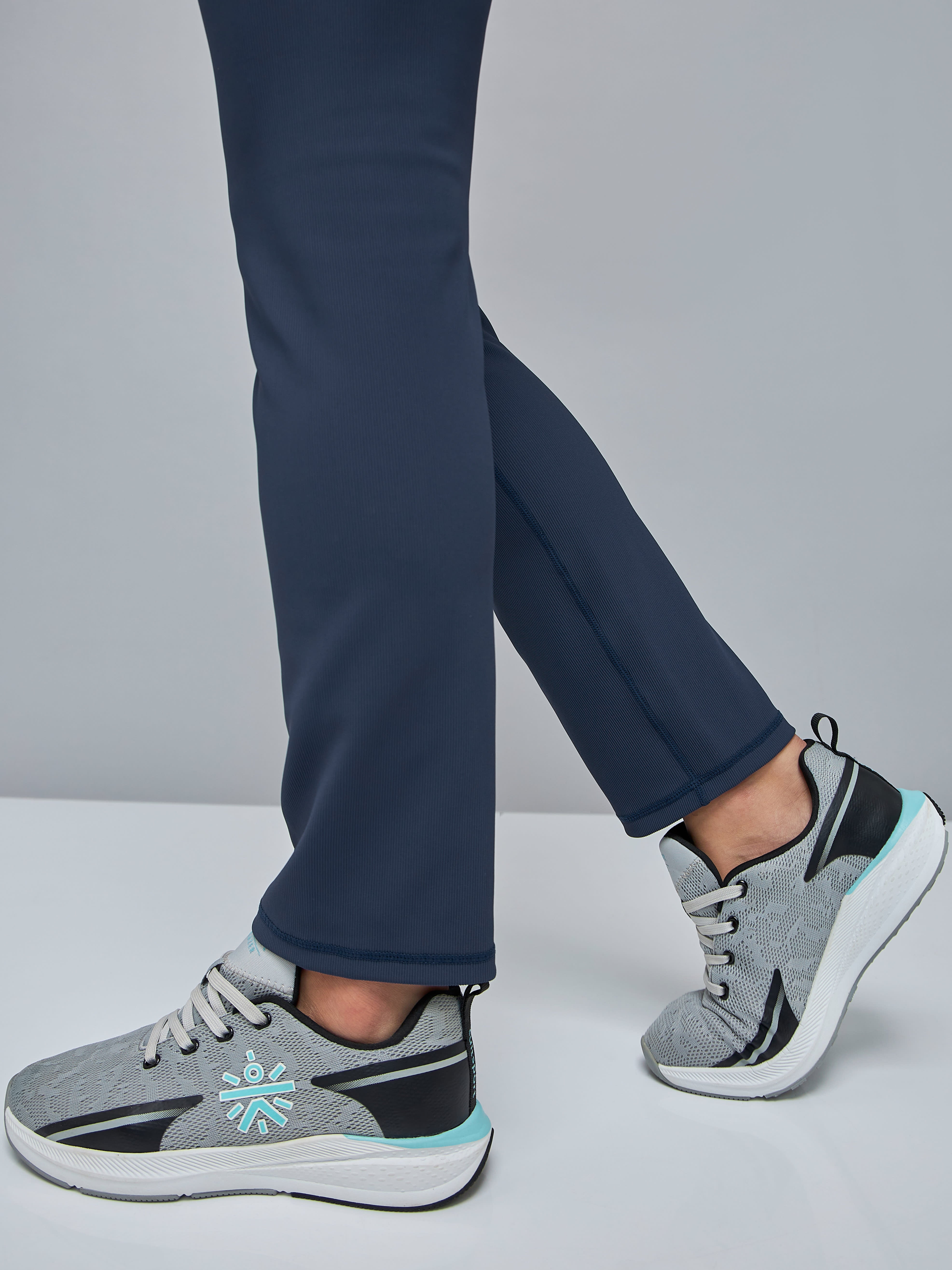 Navy High Waist Straight Pants with Pocket for Women