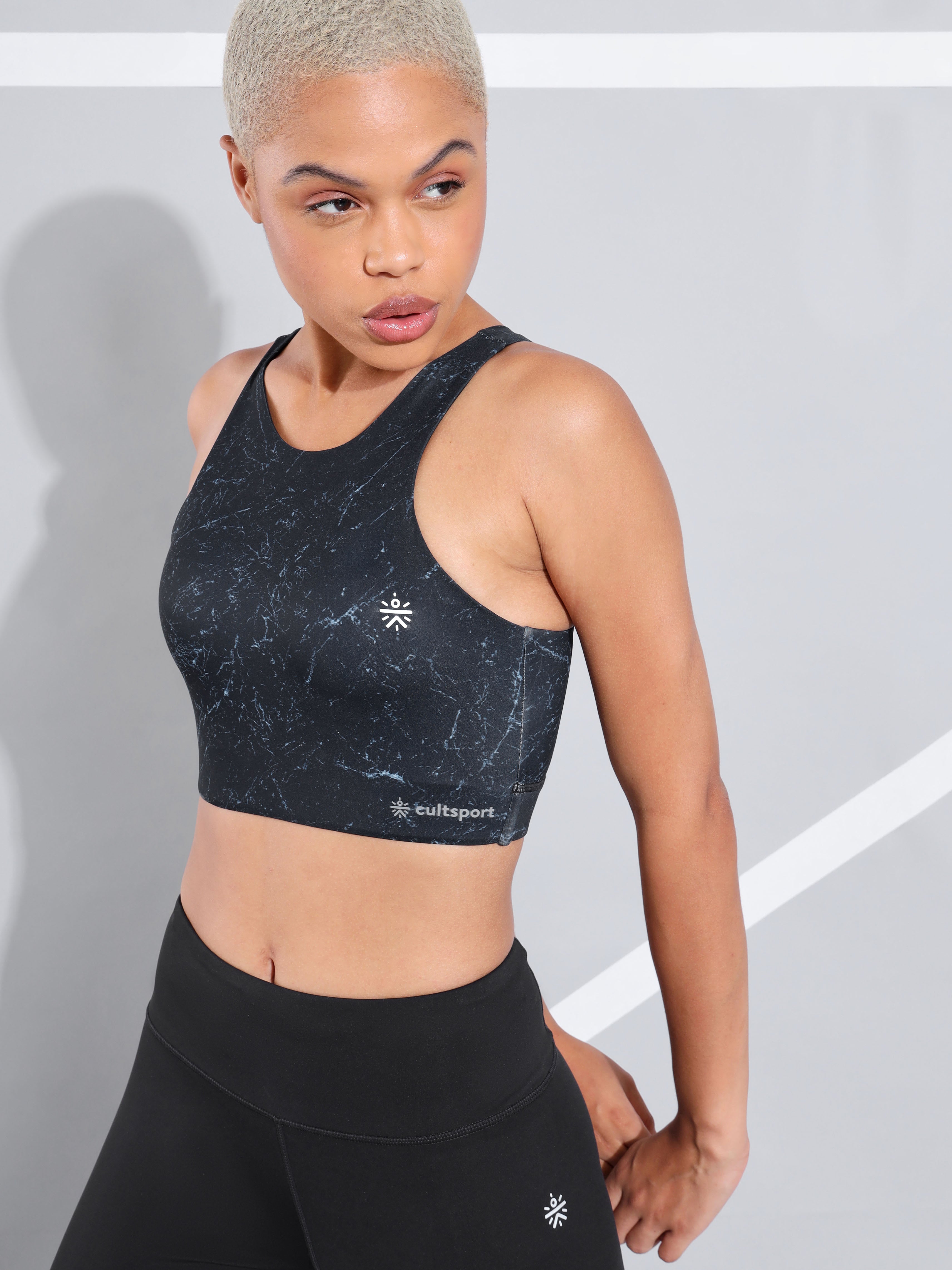 Marble Print Medium Impact Movement Sports Bra