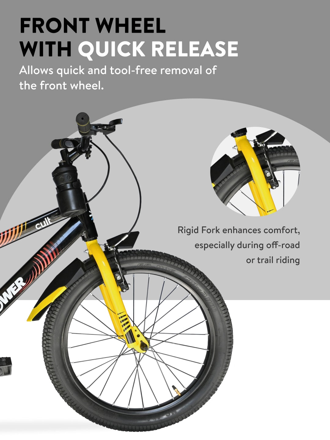 Power 20T Black Steel Kids Bike with Single Wall Rim, Rigid Fork and Free Trainer Sessions and Cycling Event