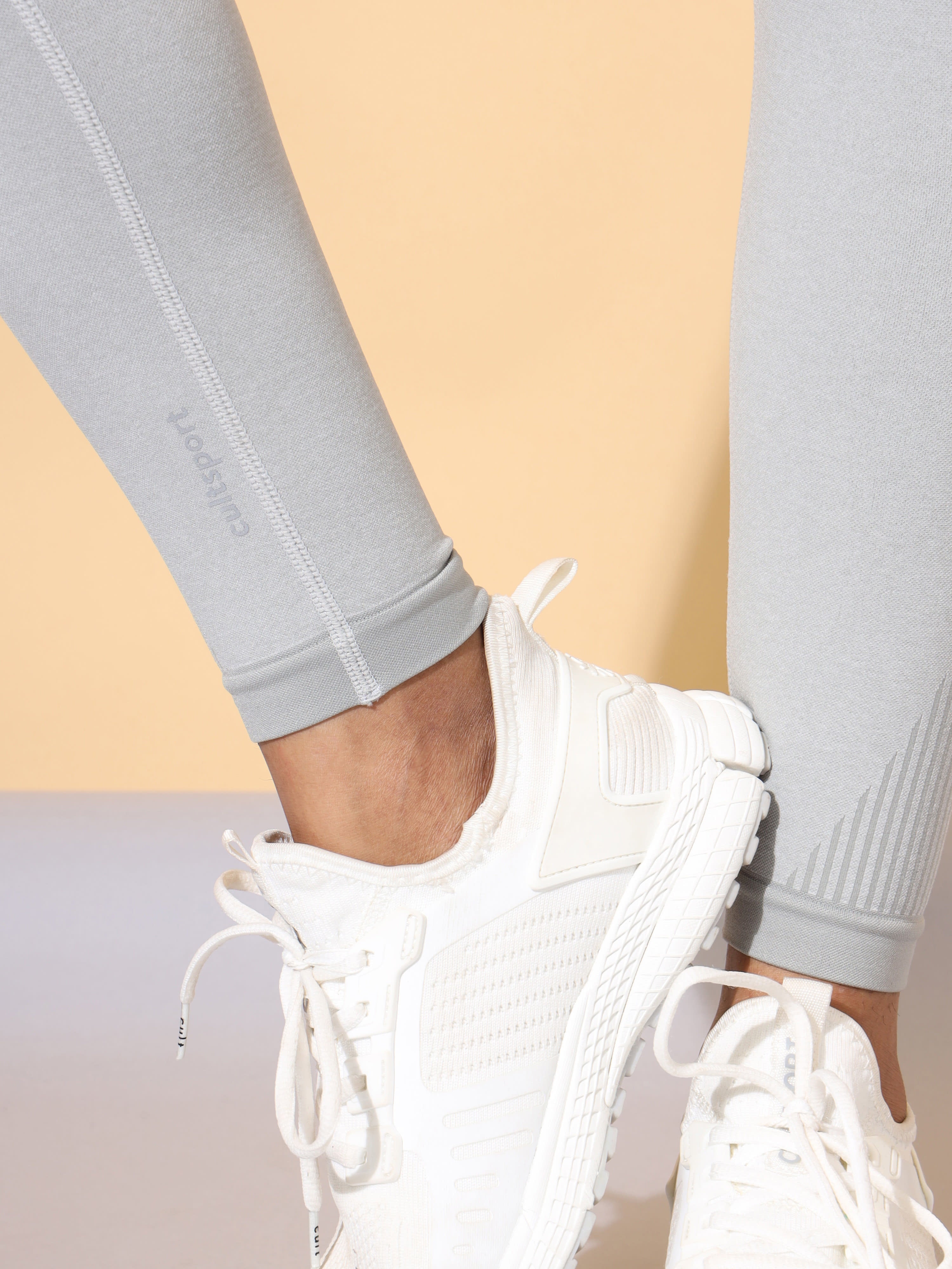 Grey-White Seamless Striped Tights