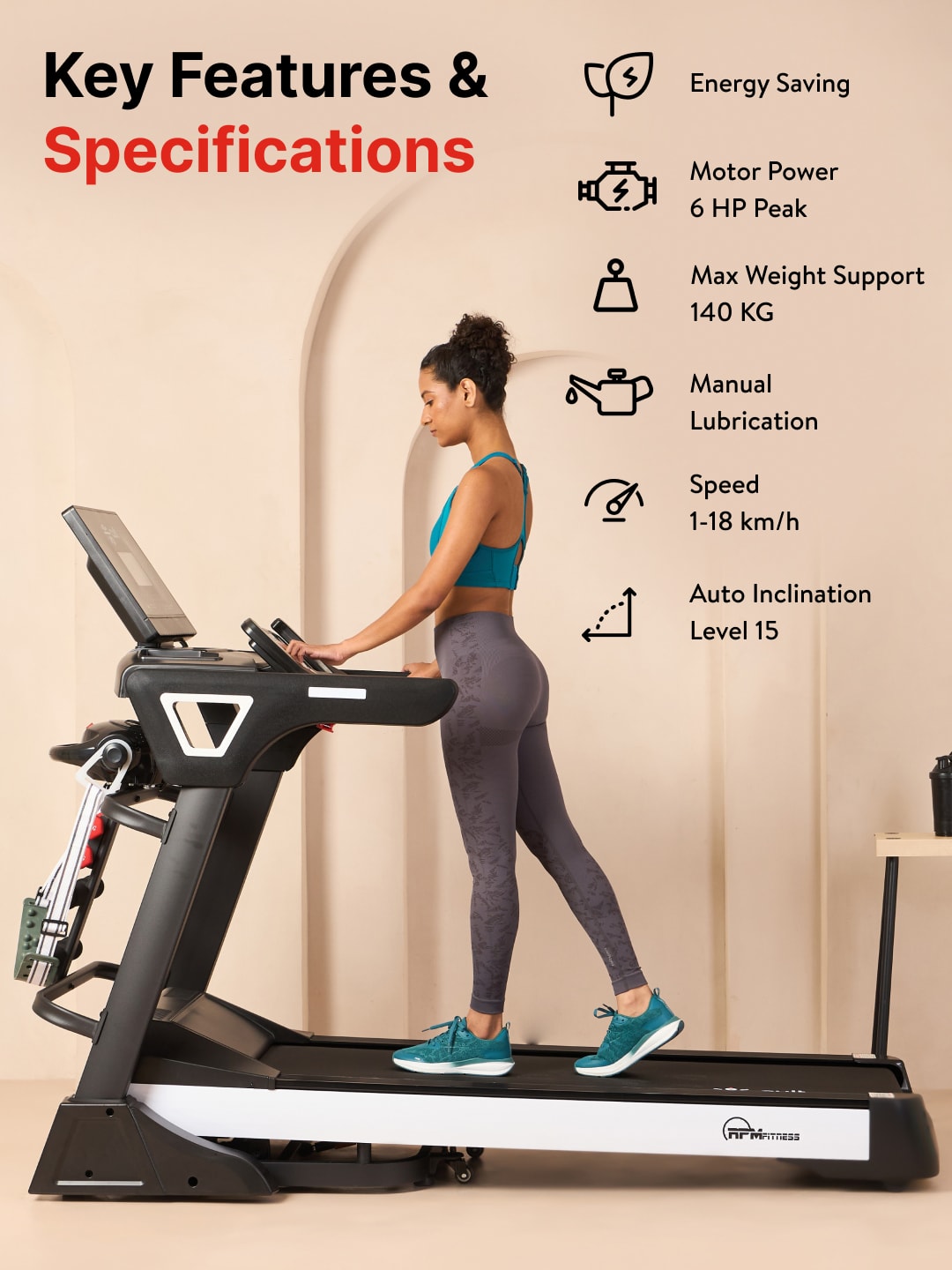 RPM Active1100DCM 6HP Peak Treadmill | 15-level Auto-Incline | Max Weight-140kg | Max Speed-18kmph (with 6 months extended warranty)