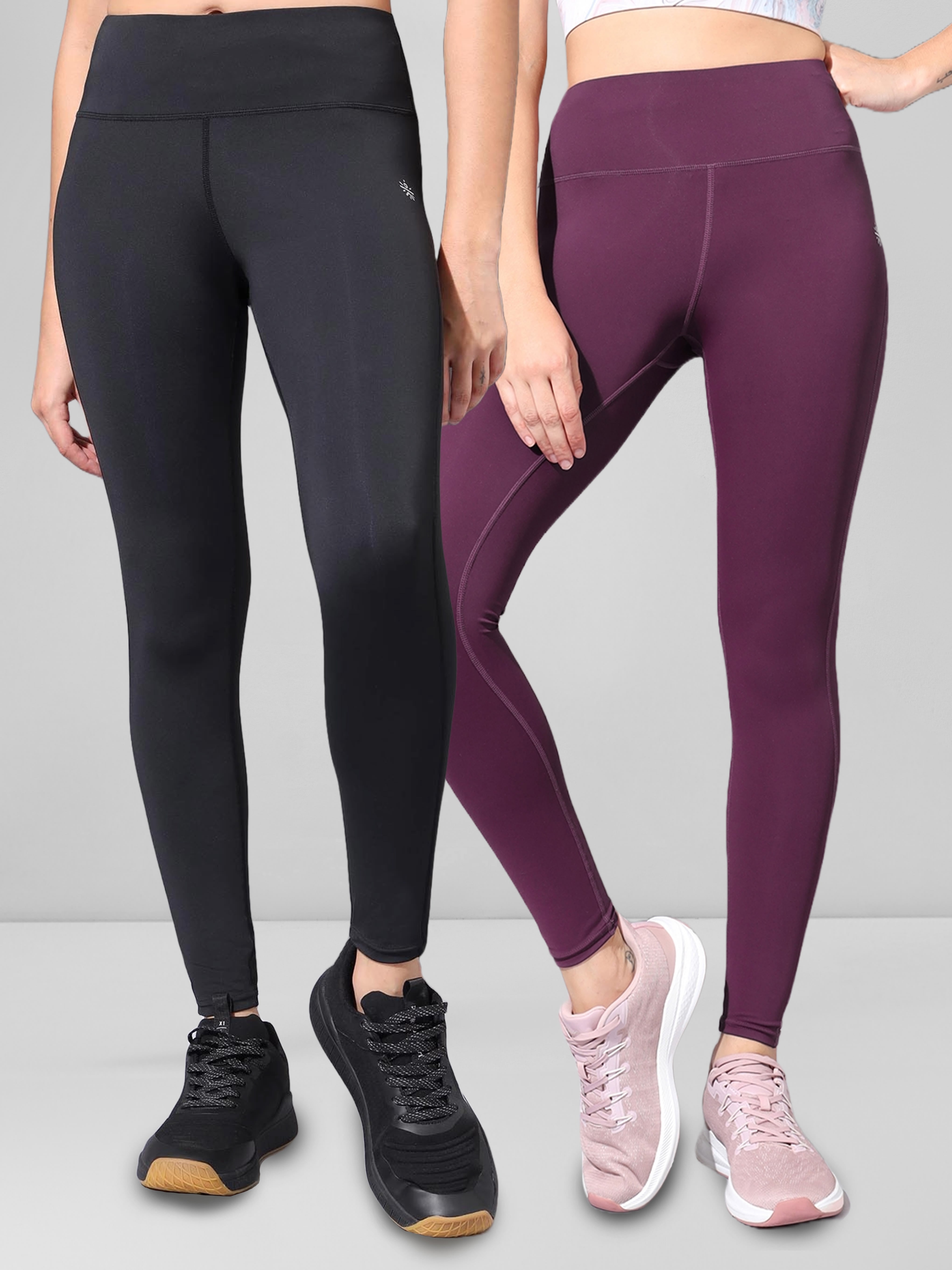 Black & Maroon Pack of 2 High Waist Compression Tights