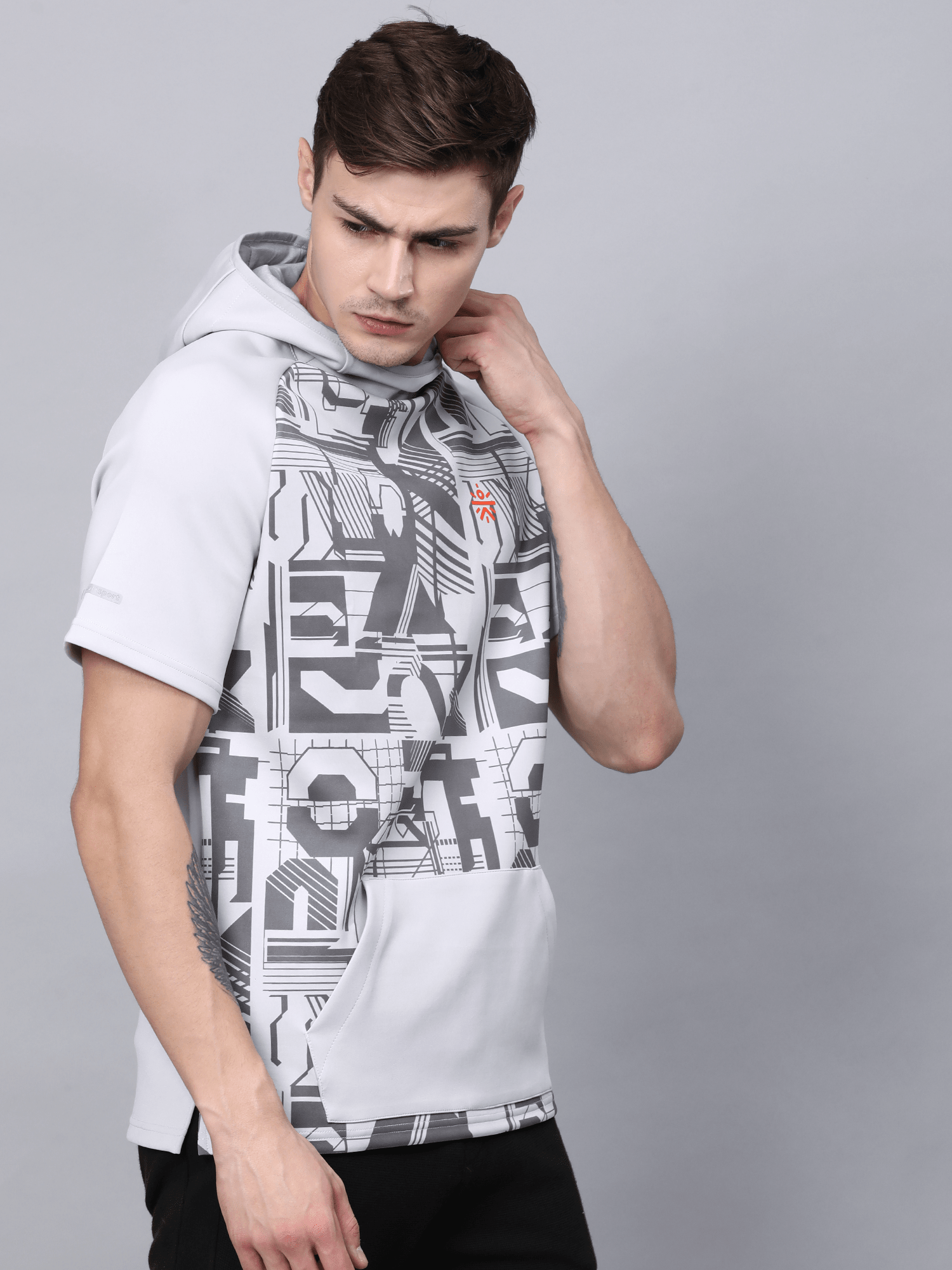 Abstract Hood Grey Workout Tee