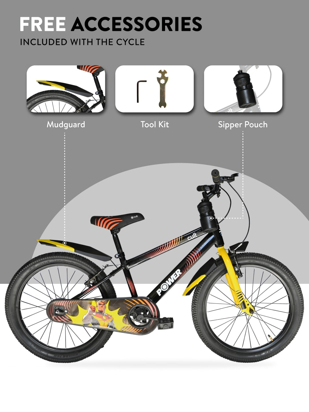 Power 20T Black Steel Kids Bike with Single Wall Rim, Rigid Fork and Free Trainer Sessions and Cycling Event