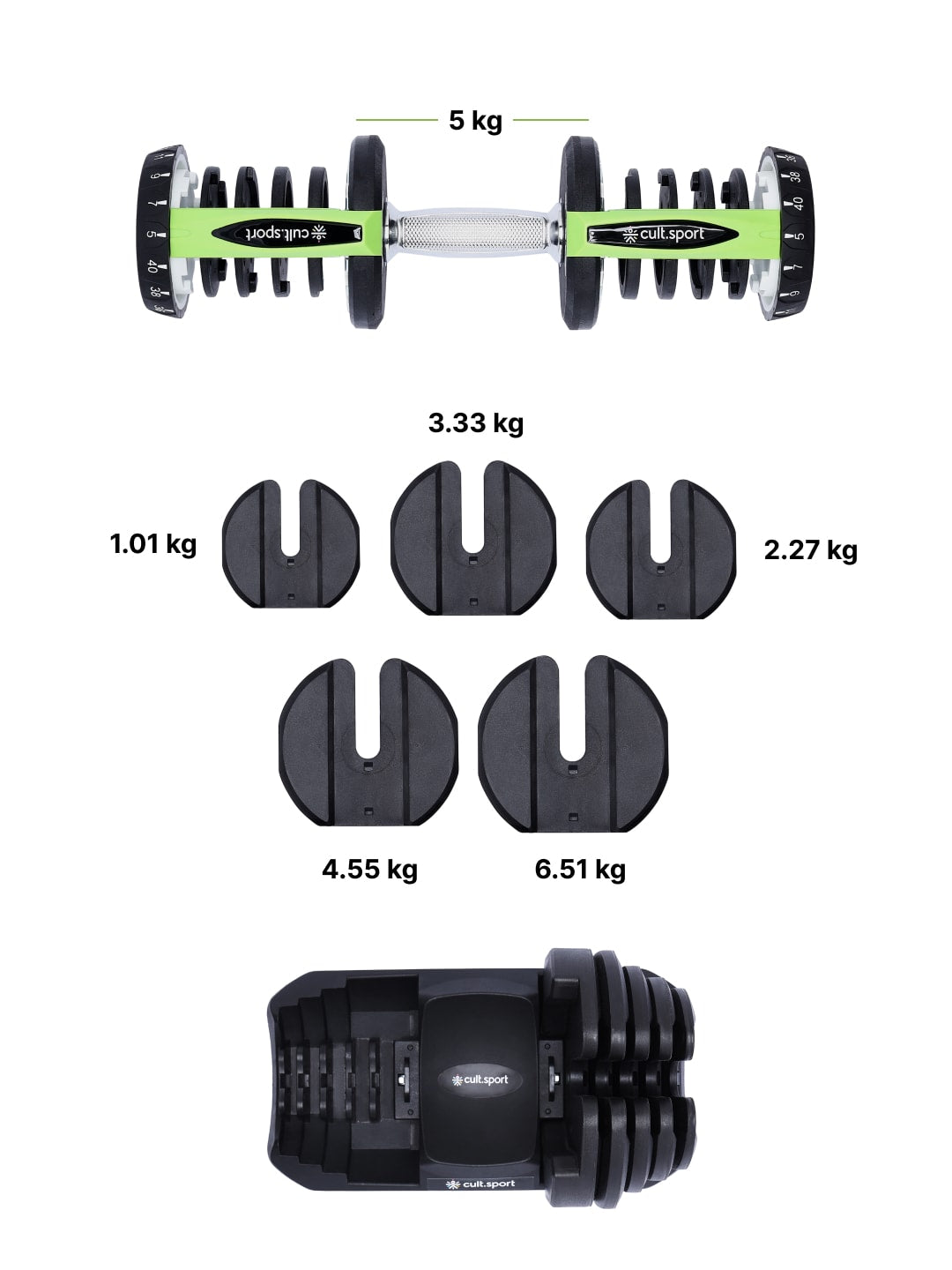 40 kg Compact Adjustable Dumbbell (5kg to 40kg), Easy Weight Change: 17-in-1 (1 piece) (6 Months extended Warranty only on Cultsport.com)