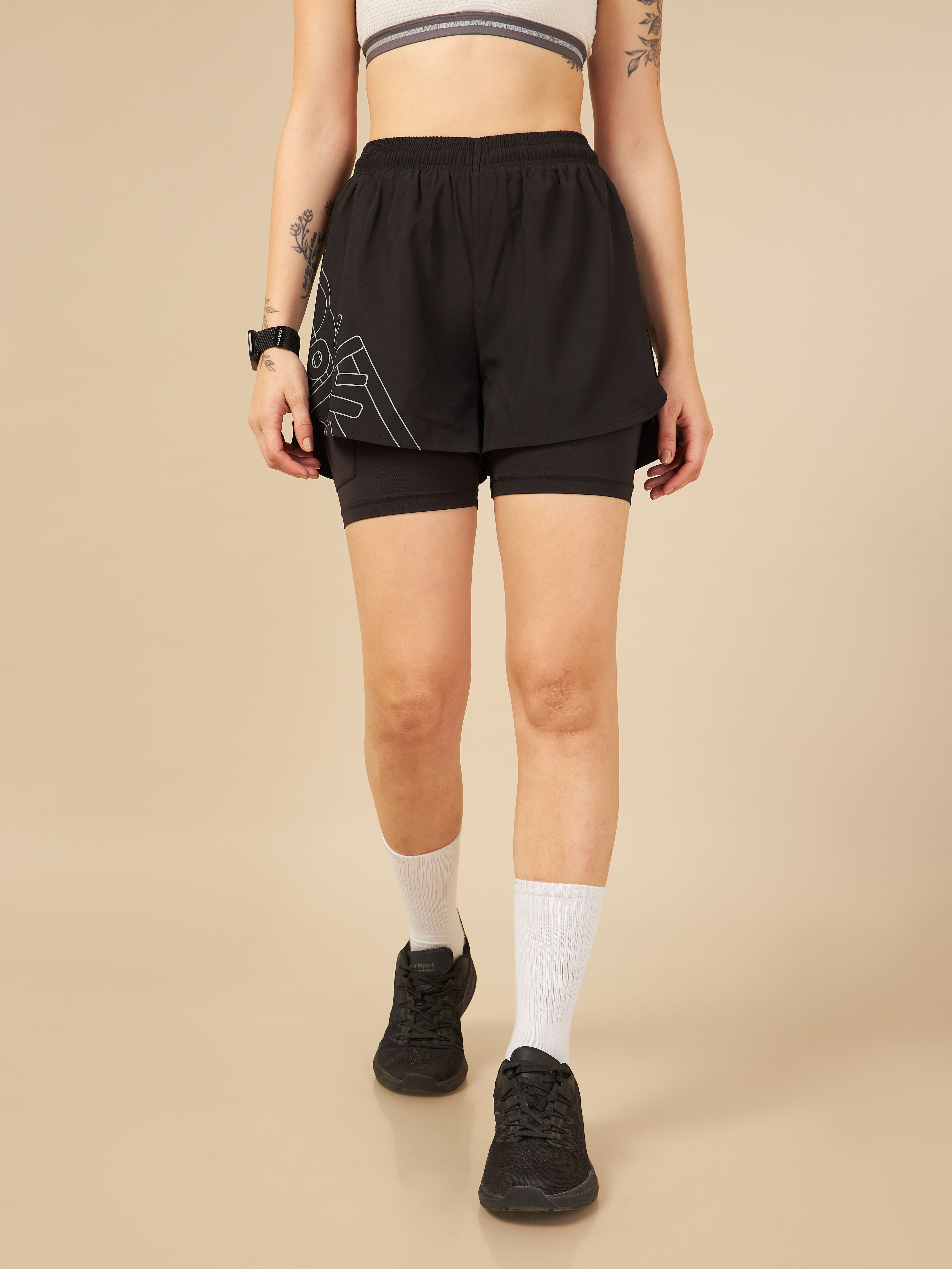 Logo Print Performance Shorts with Inner Tights