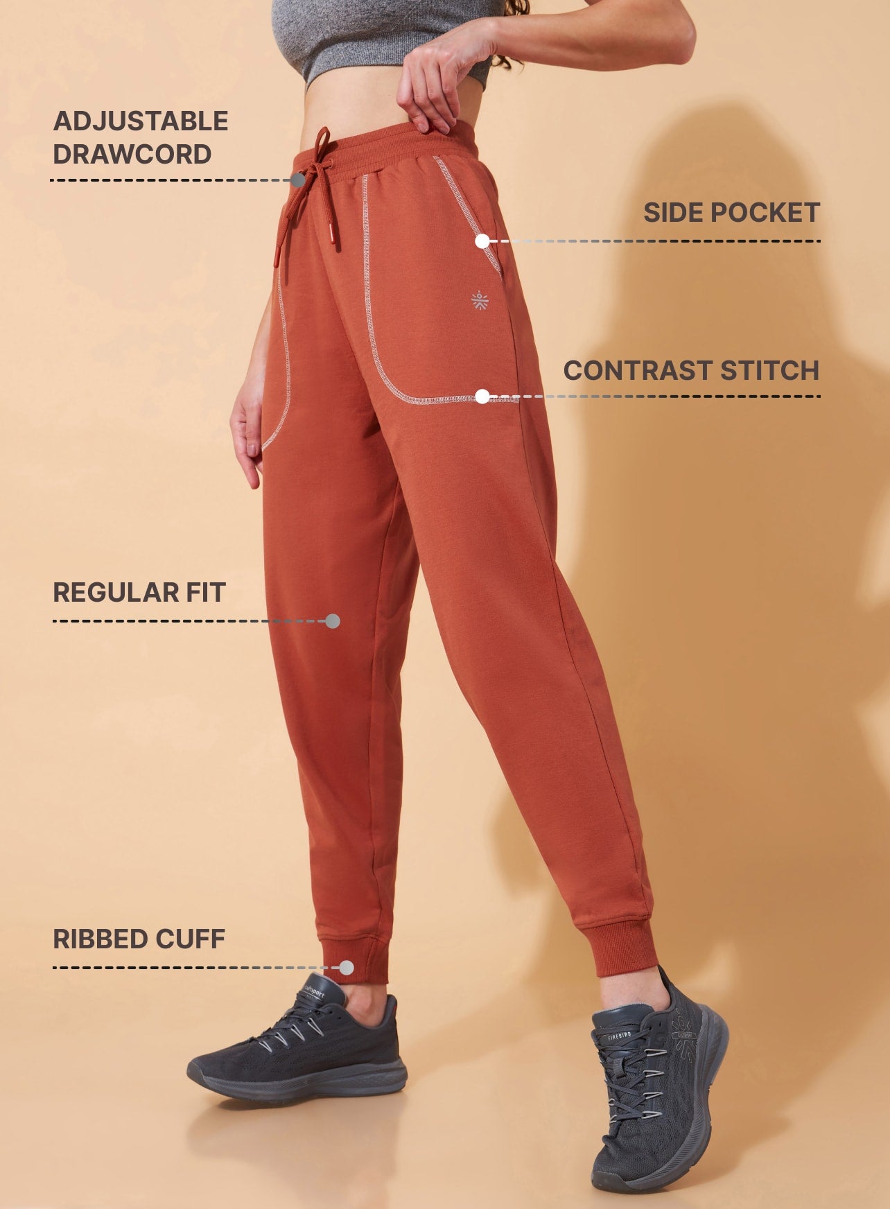 Women Rust Pop-up Thread Leisure Joggers