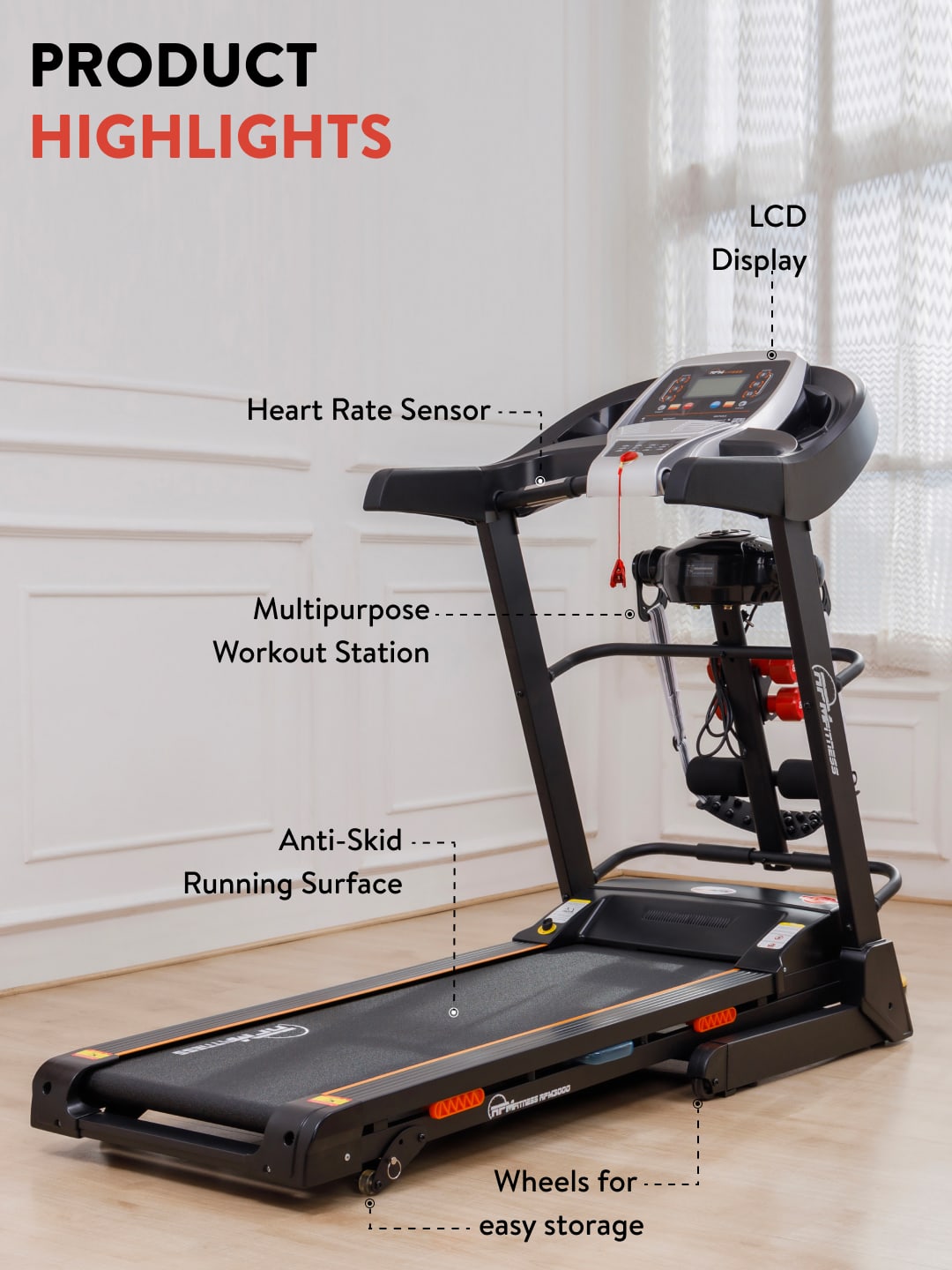 RPM3000 3.5HP DC Treadmill | 3-level Manual-Incline & Massager | Max Weight-110kg | Max Speed-14kmph (with 6 months extended warranty)