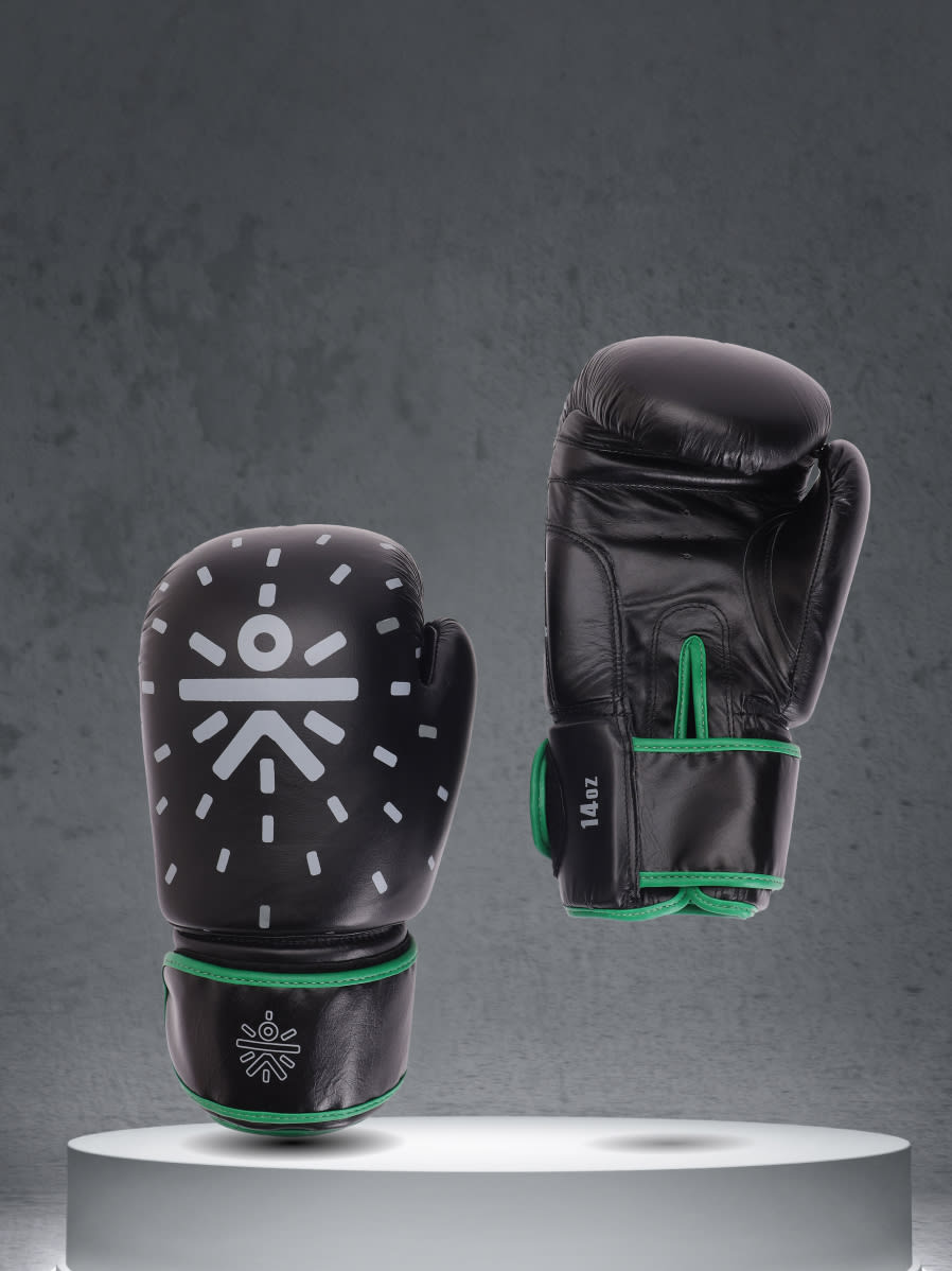 cult Premium Leather Boxing Gloves for Men & Women Foam Padding Thickness 35 mm Punching Bag Gloves for Boxing, Training, Kickboxing, Muay Thai, MMA Boxing Gloves Black/Green