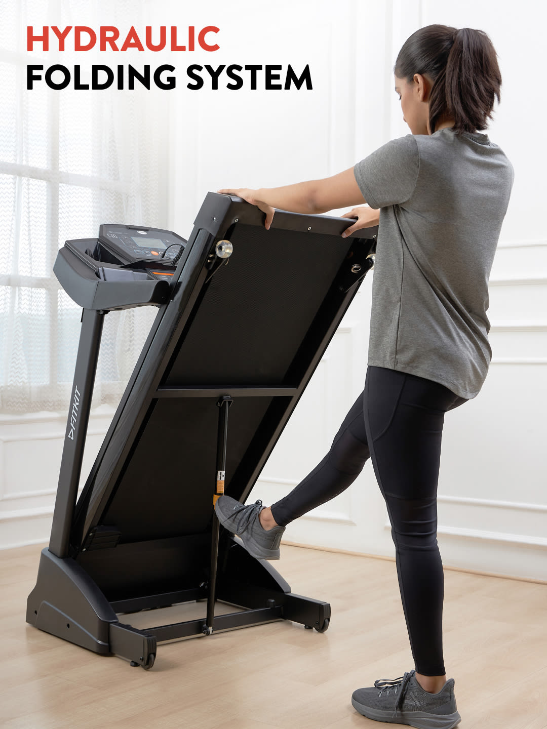 FITKIT10K2.5HP Treadmill 4HP Powerful Brushless Motor | 2-Level Manual-Incline | Max Weight-120kg | Max Speed-14kmph (with 6 Months extended warranty)