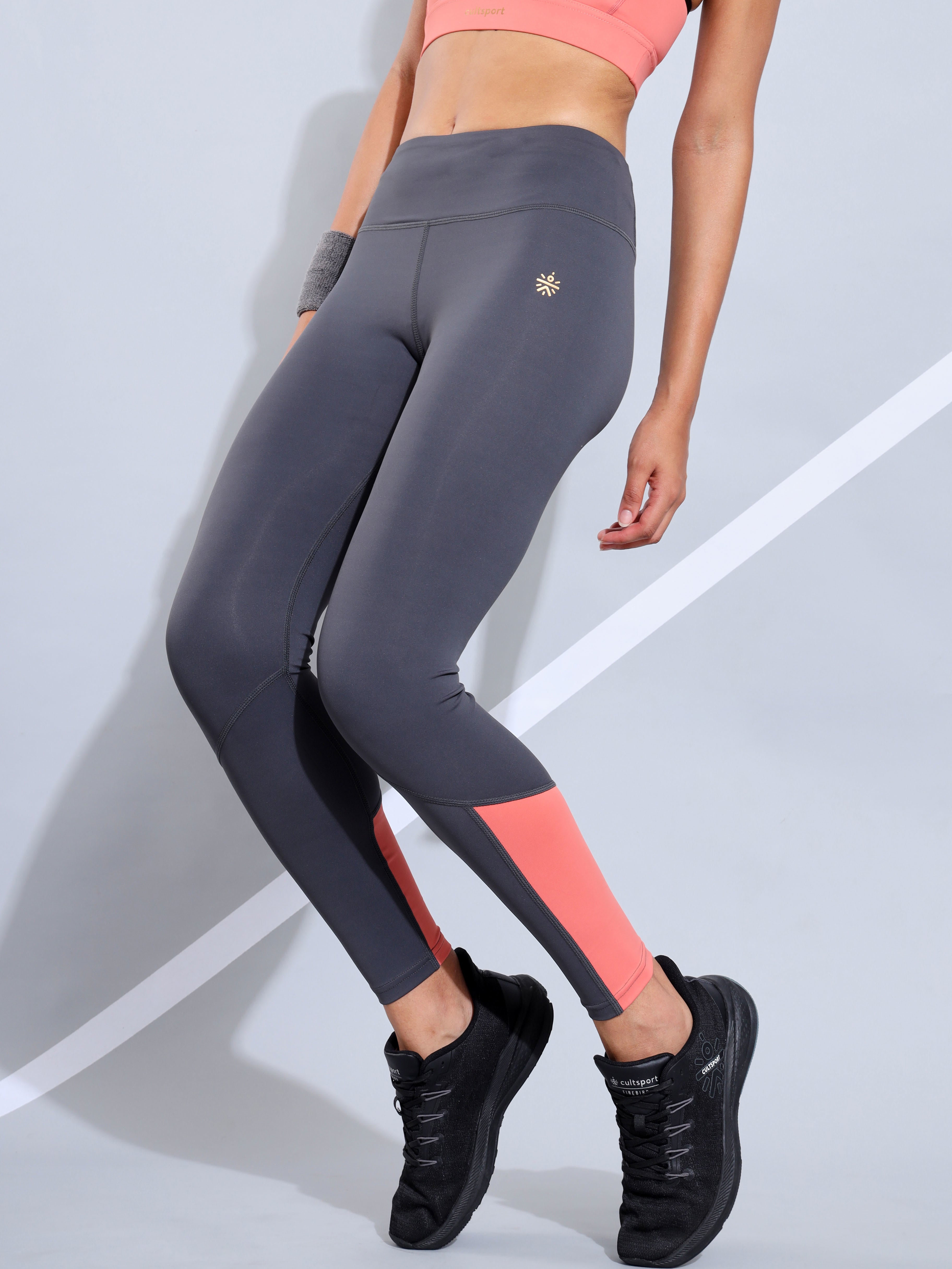 Absolute Fit Tights with Pink Contrast Bottom Panel and Back Pocket