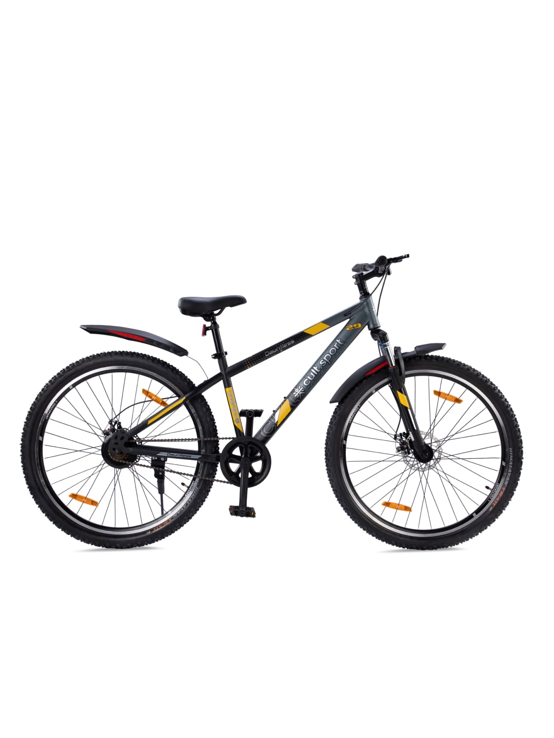 DAUNTLESS29TGREYBLACK Steel Single Speed 29 inch Mountain Cycle, Front Suspension, Double Wall Rim and Dual Disc Brake
