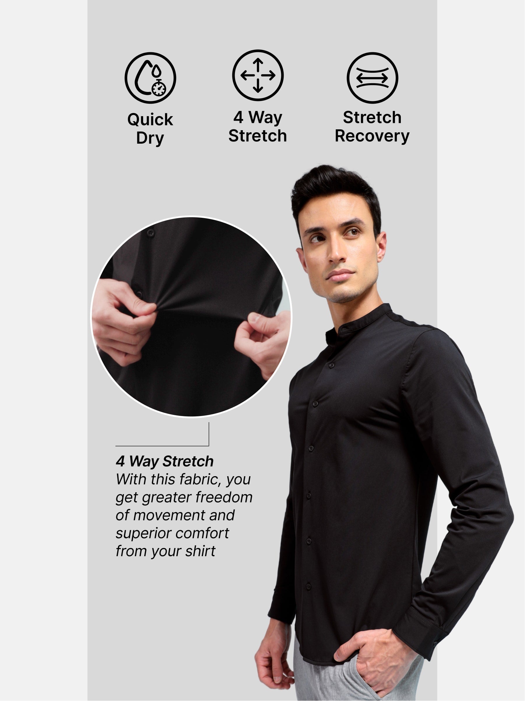 Slim Fit Band Collar Solid Shirt