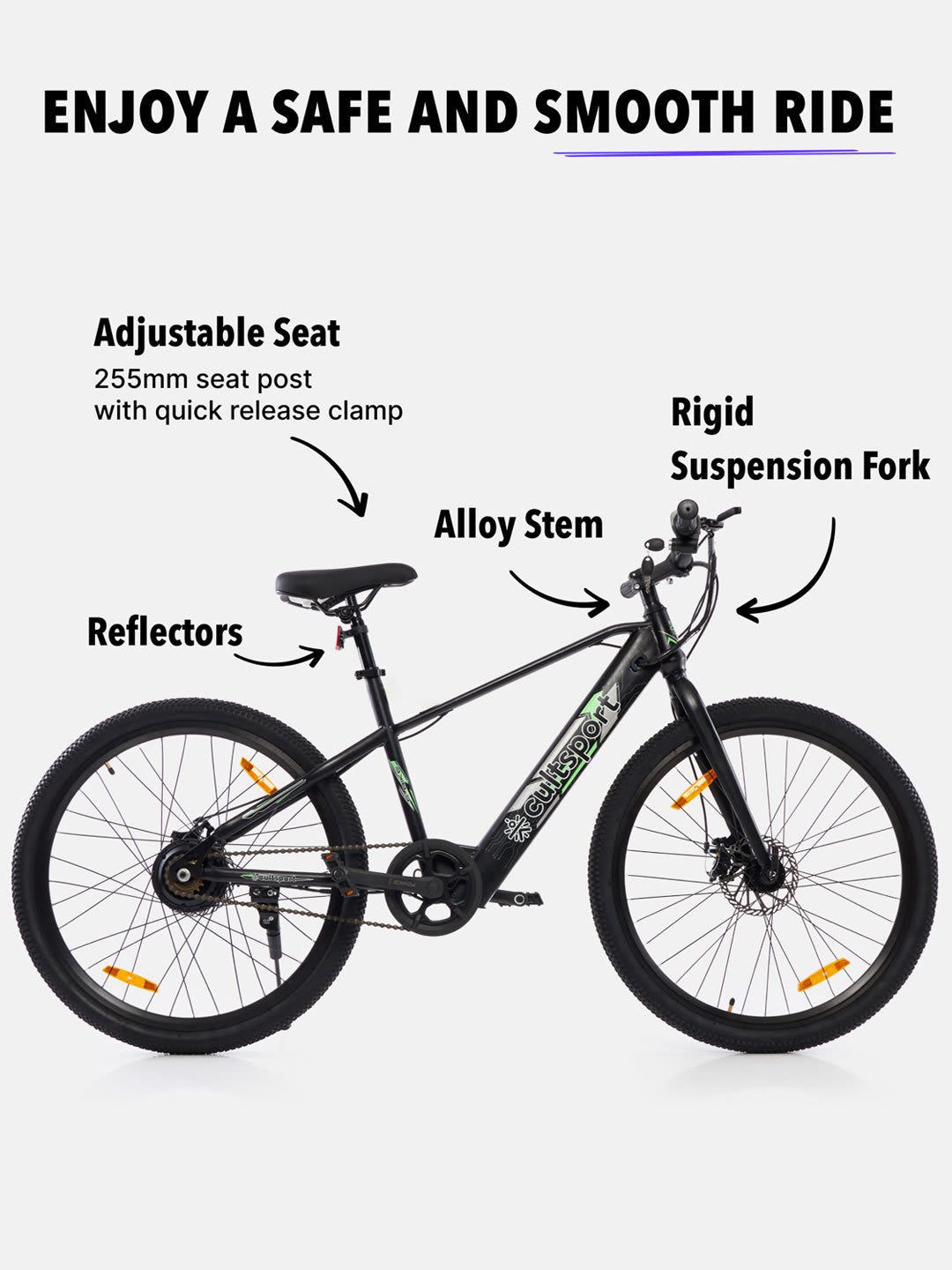 Hermit 27.5T Black with 3.5hrs Fast Charge, Cycling Event, BLDC Motor 27.5 inches Single Speed Lithium-ion (Li-ion) Electric Cycle, Ideal for Unisex, 15+ Years
