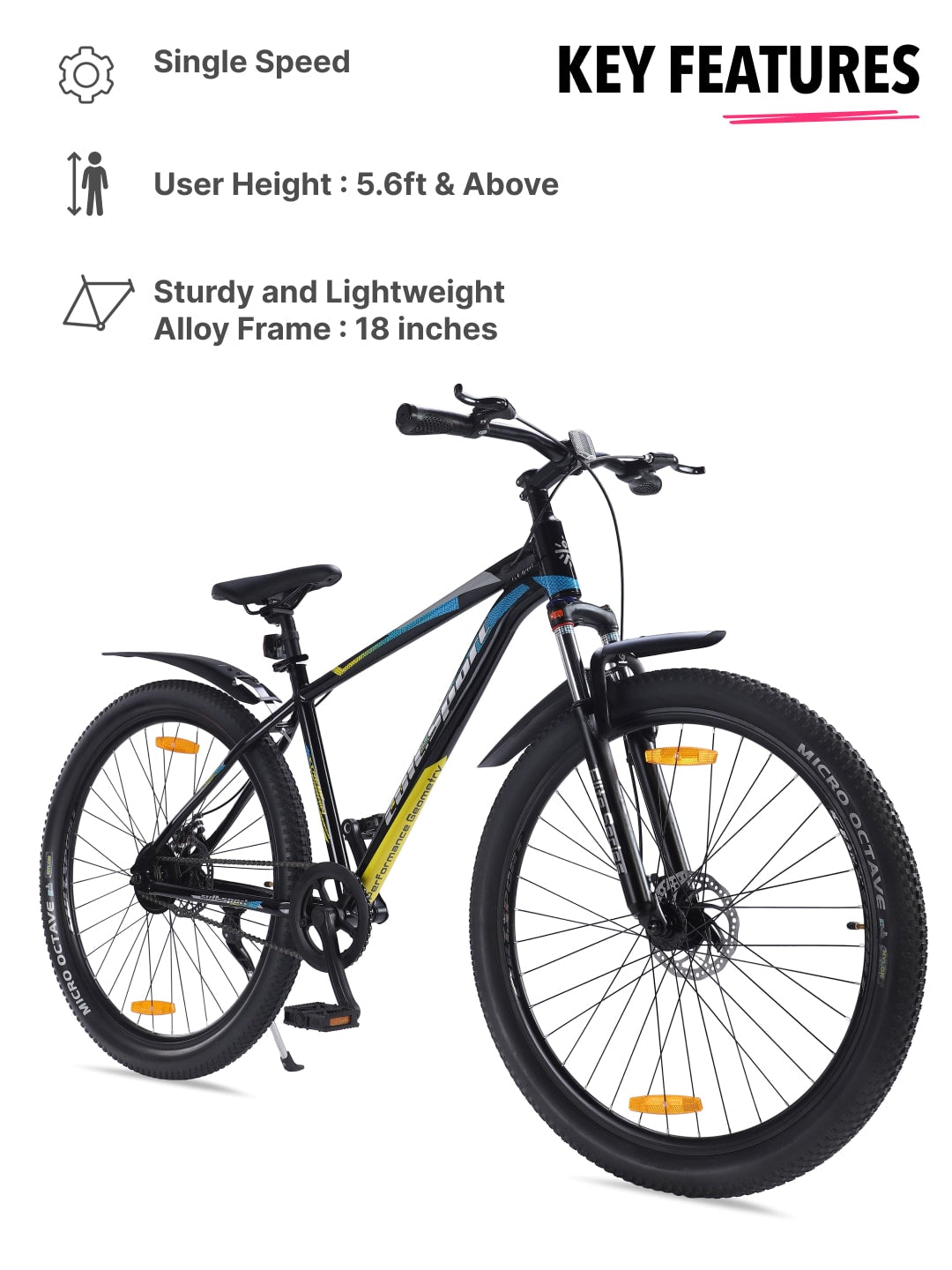EXPLORER29TBLACK Alloy Single Speed 29 inch Mountain Cycle, Front Suspension, Double Wall Rim