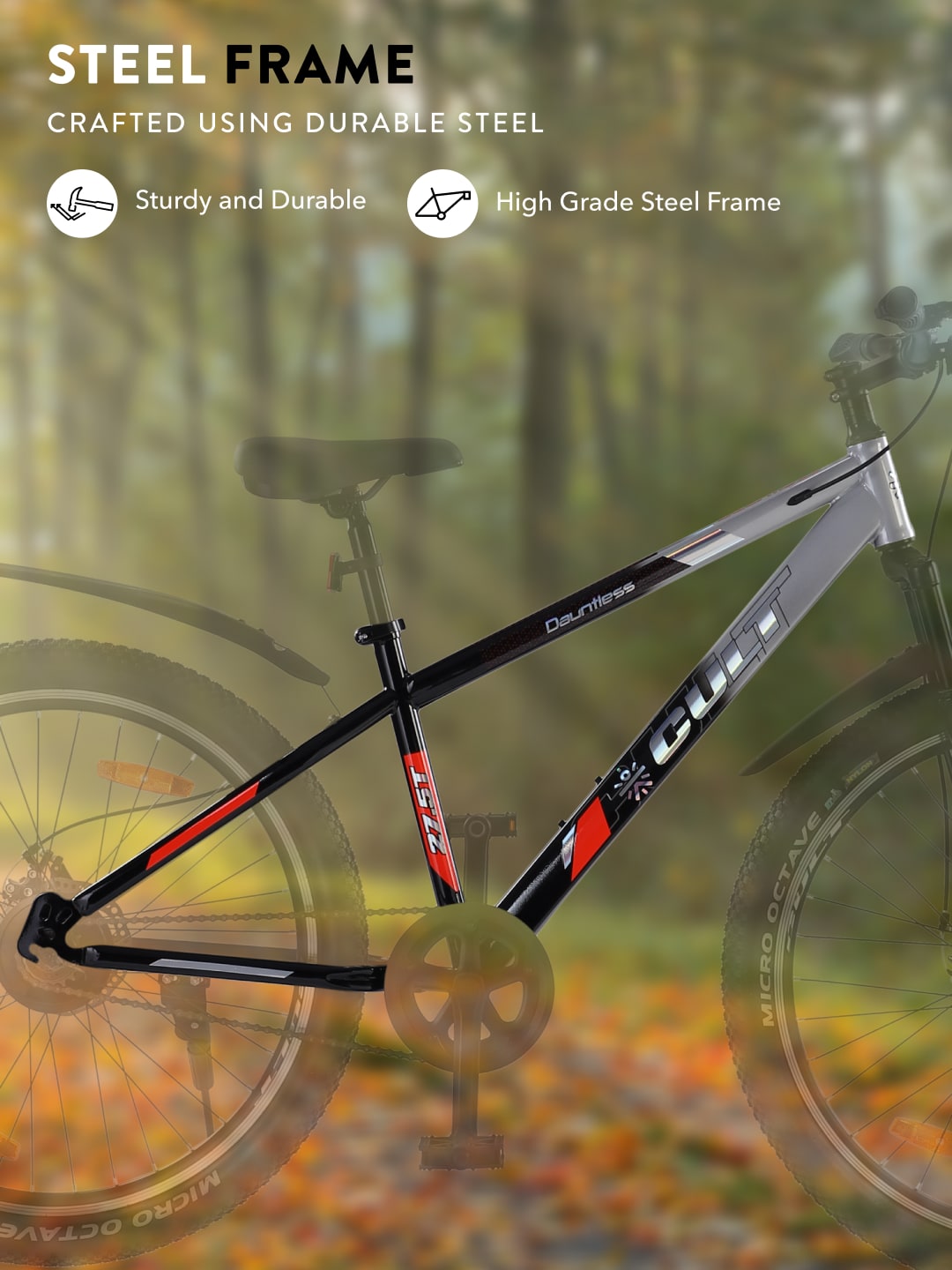 DAUNTLESS27.5TSILVERBLACK Steel Single Speed 27.5 inch Mountain Cycle, Dual Disc Brake, Front Suspension, Double Wall Rim