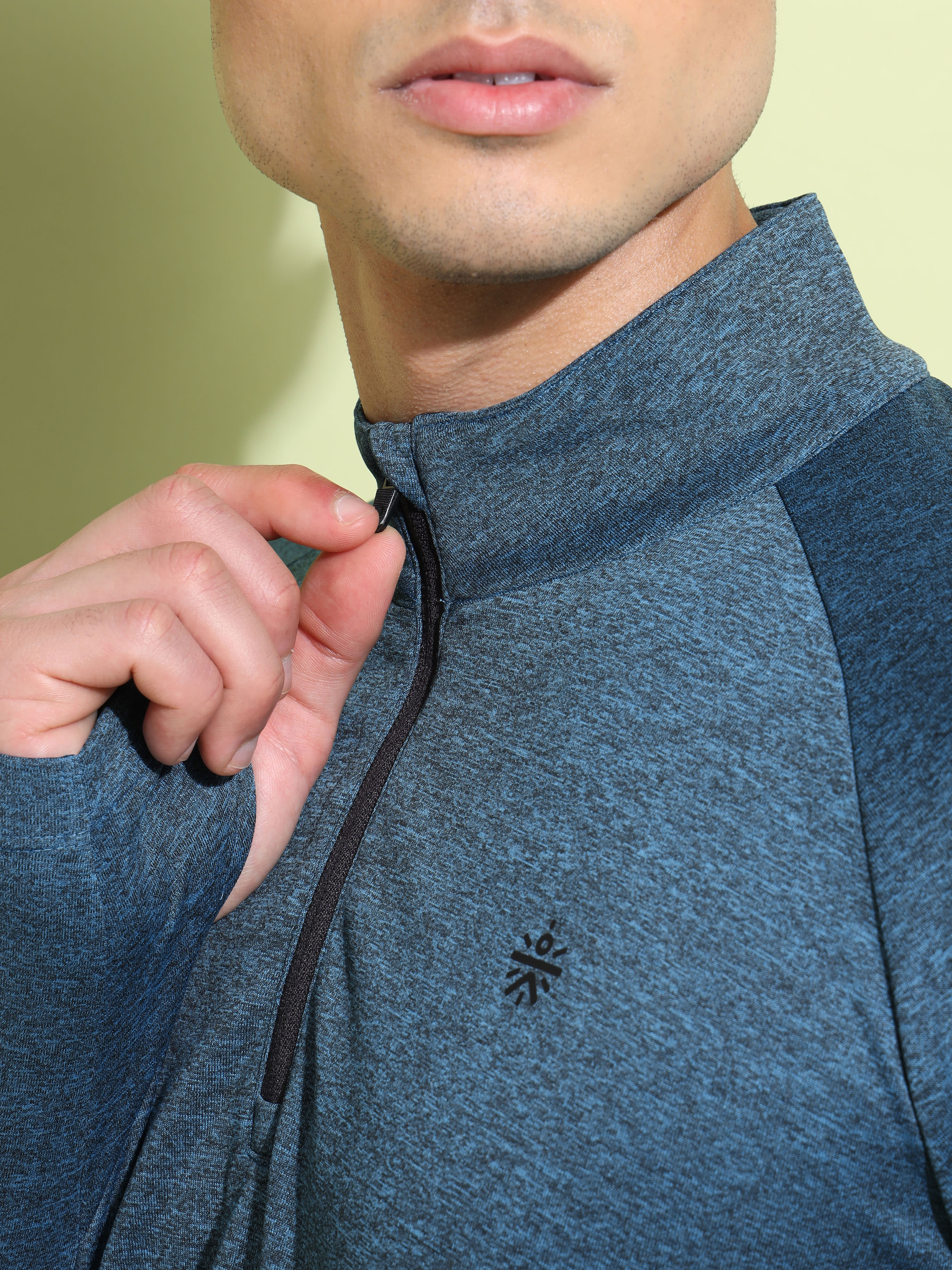 Melange High Neck T-shirt with Thumbholes