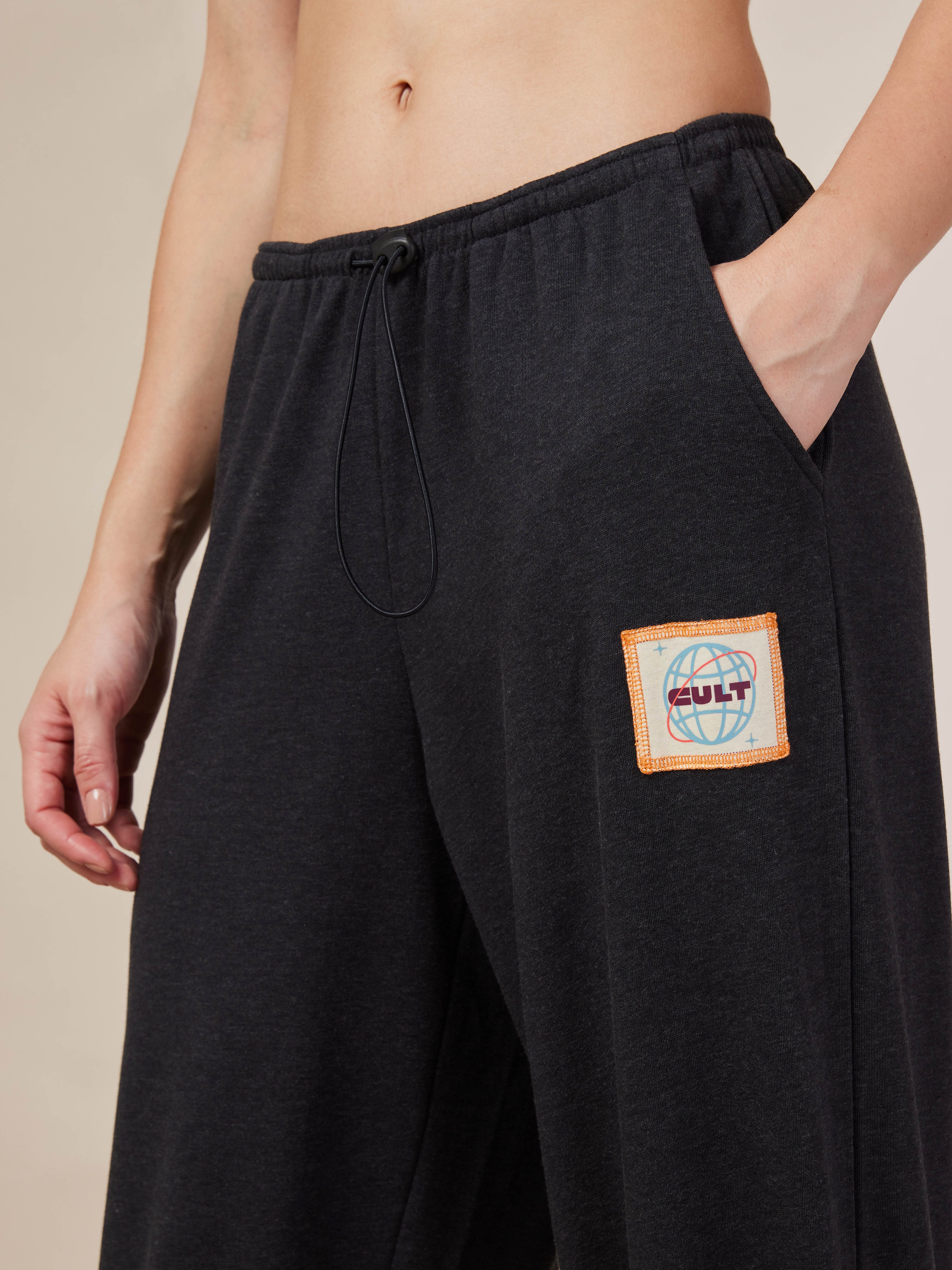 Women's Black Cult Printed Patch Baggy Joggers