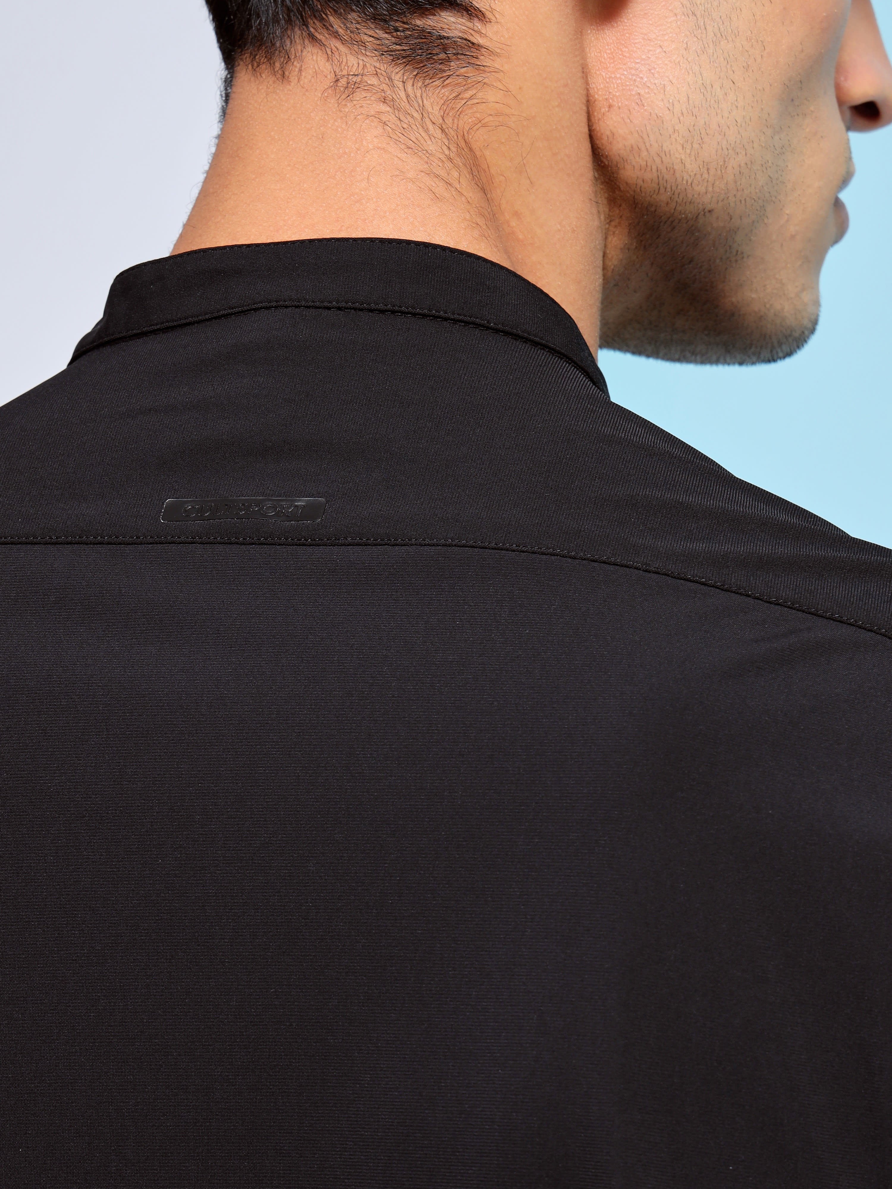 Slim Fit Band Collar Solid Shirt