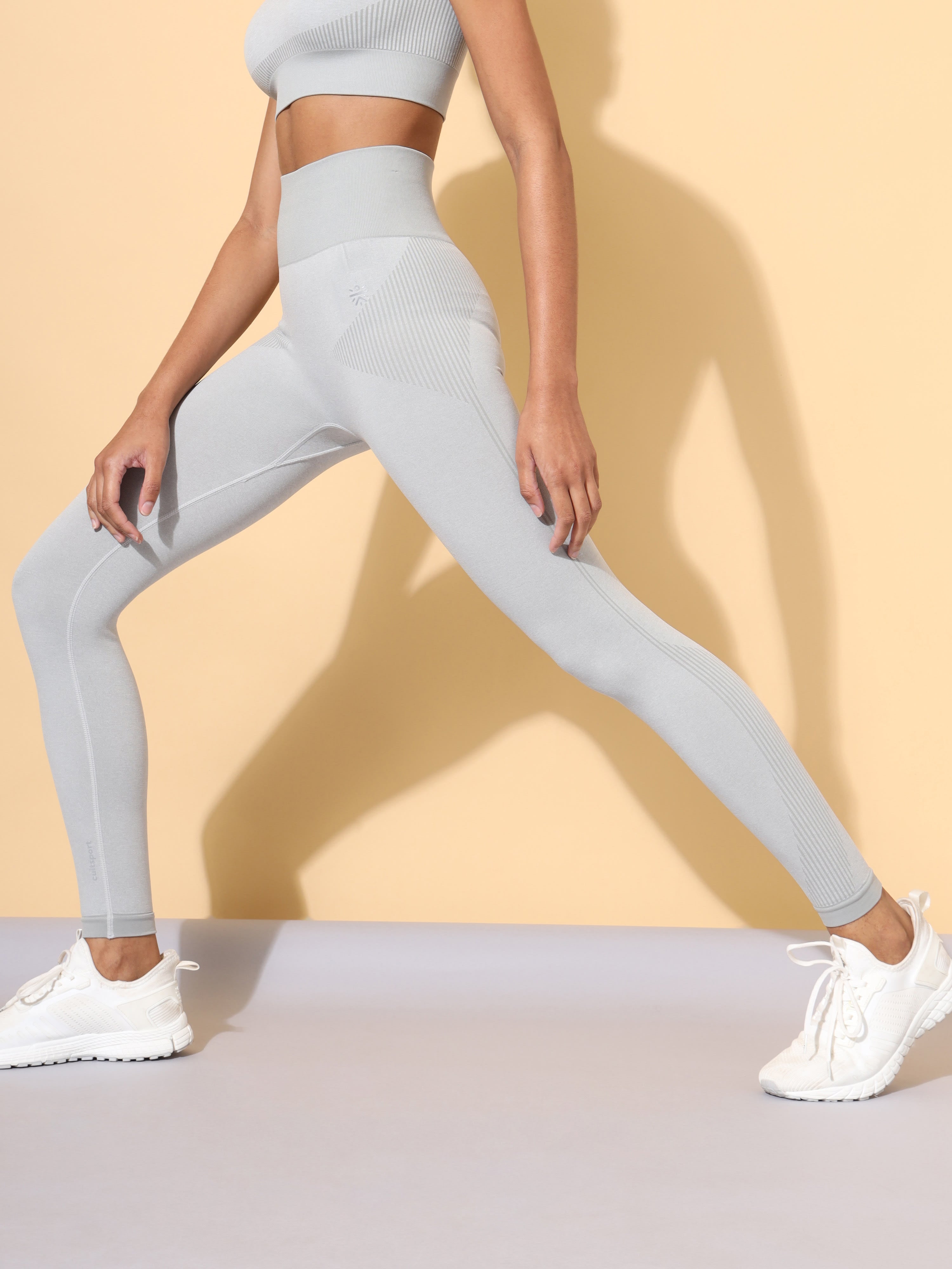 Grey-White Seamless Striped Tights