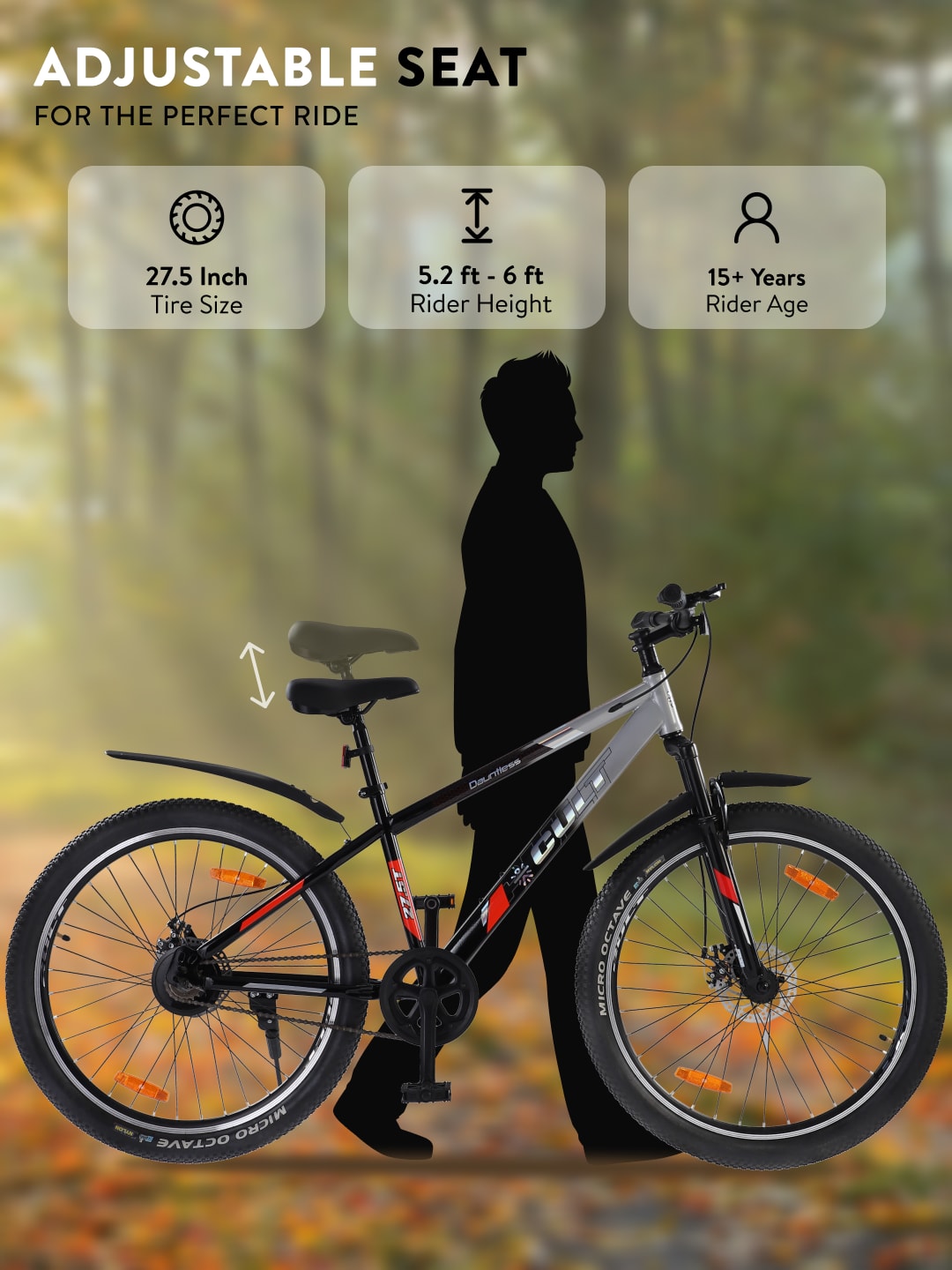 DAUNTLESS27.5TSILVERBLACK Steel Single Speed 27.5 inch Mountain Cycle, Dual Disc Brake, Front Suspension, Double Wall Rim