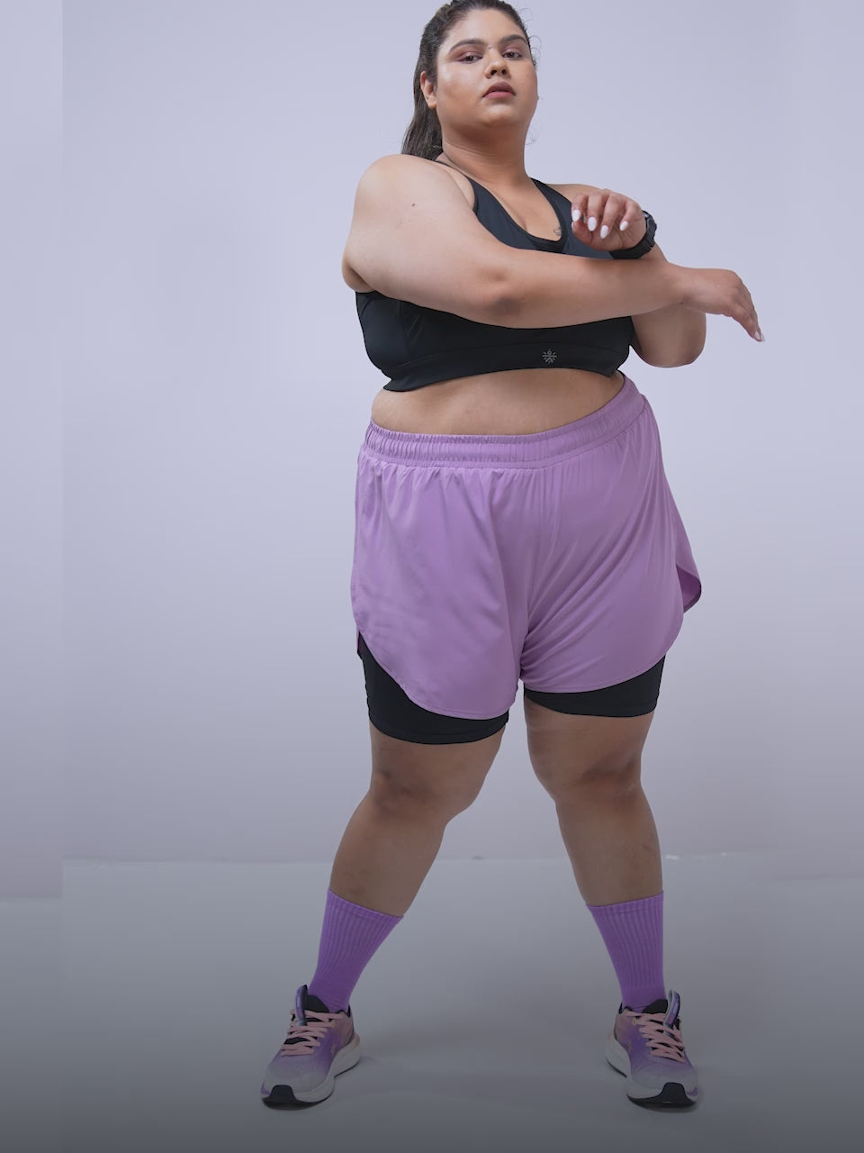 Women's Purple Running Essential Plus Size Built in Shorts