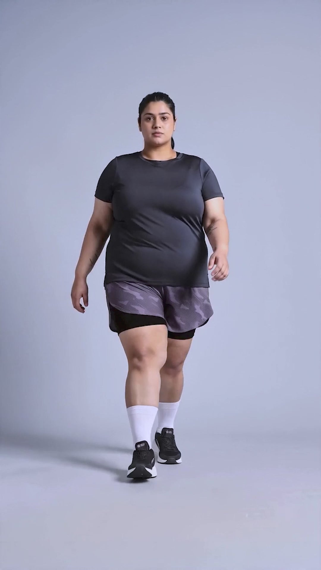 Women's Grey Urban Camo Shorts with Inner Tight Plus Size Shorts