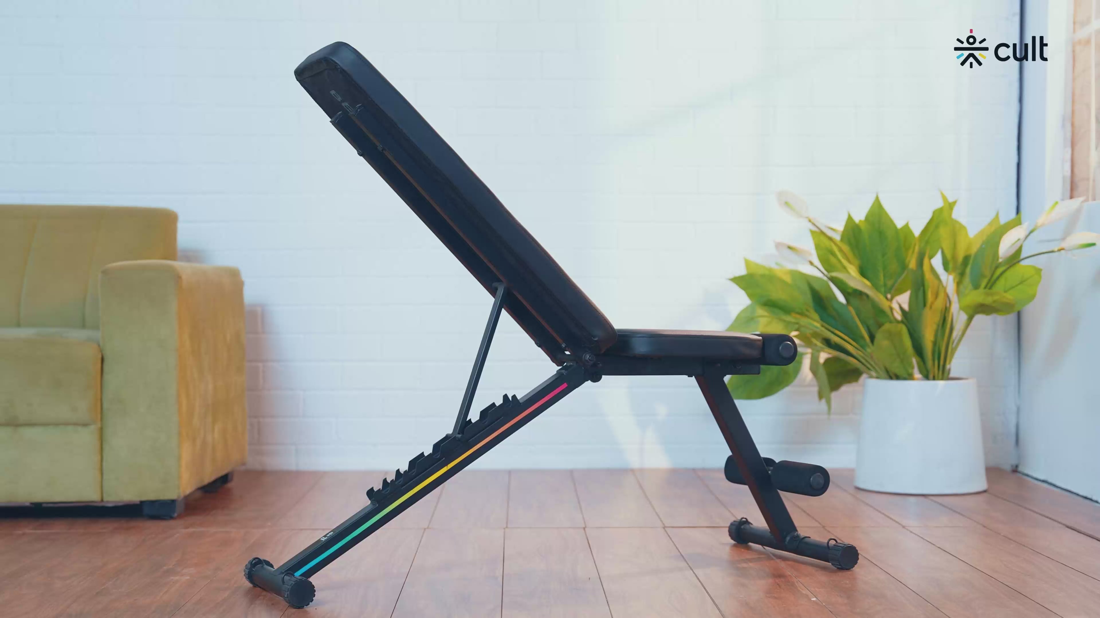 Cult Strivo Foldable Adjustable Workout Bench | 350Kg Max Weight | 8-Level Incline & Decline | High-Density Cushioning & Heavy-Duty Steel Frame Home Use Bench