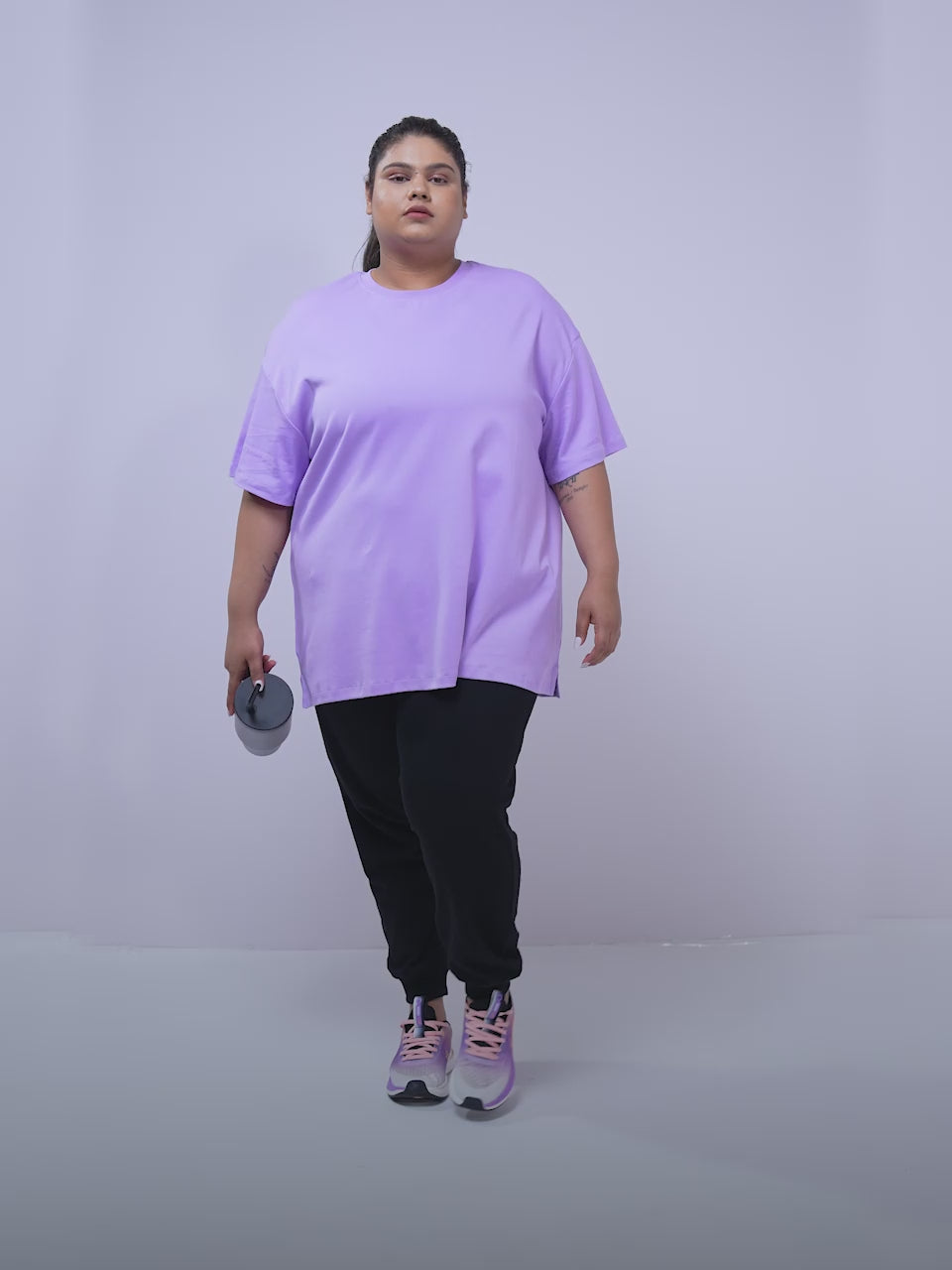 Women's Black Cotton Plus Size Everyday Oversized Fit T-shirt