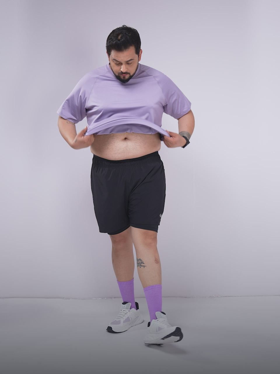 Men's Black Running Plus Size In-Built Shorts