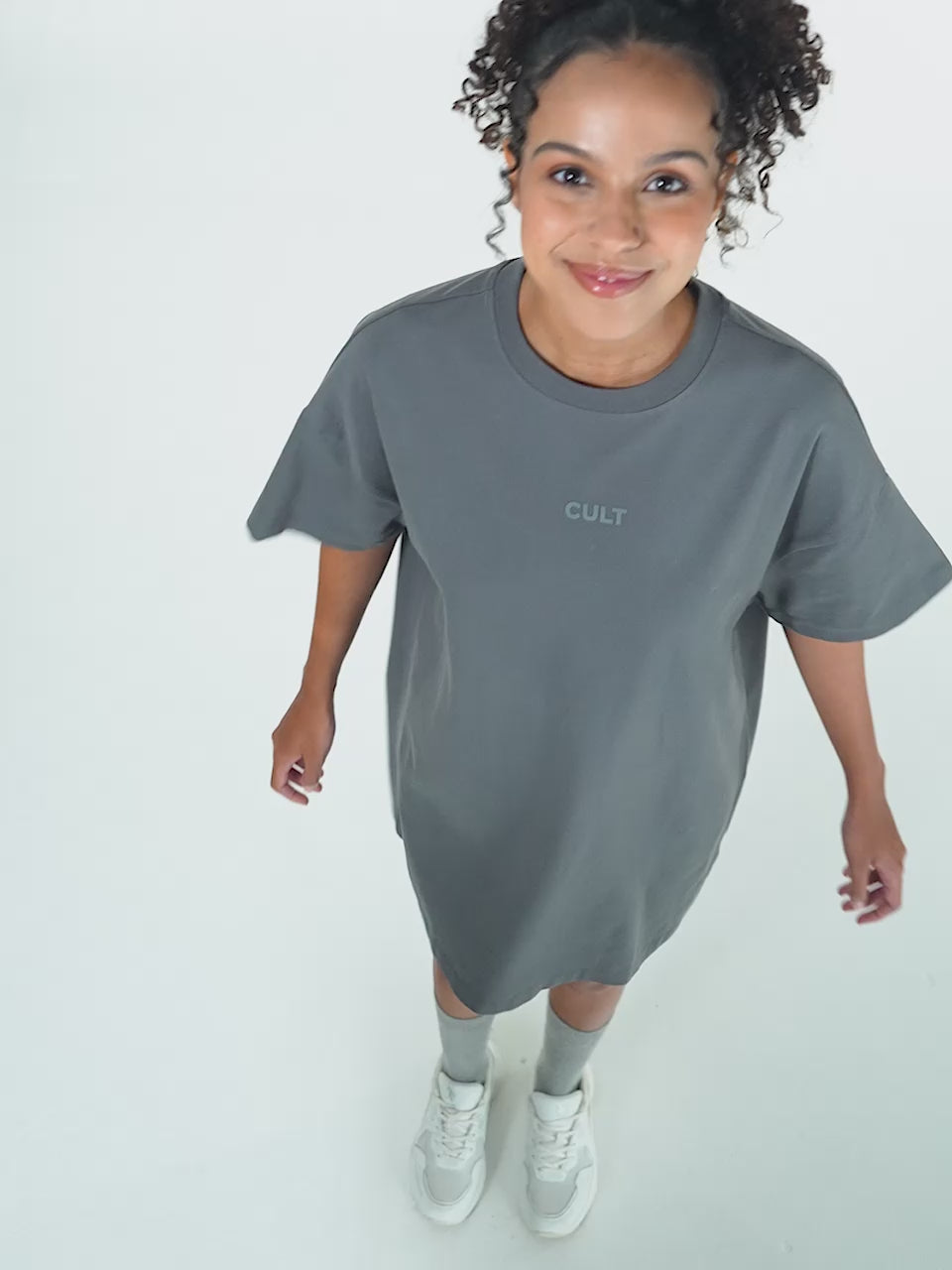 Women's Dark Grey Soft Form Oversized T-shirt Dress