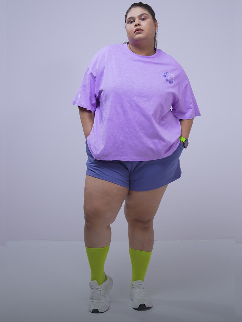 Women's Purple Plus Size Everyday Essential Cotton Shorts