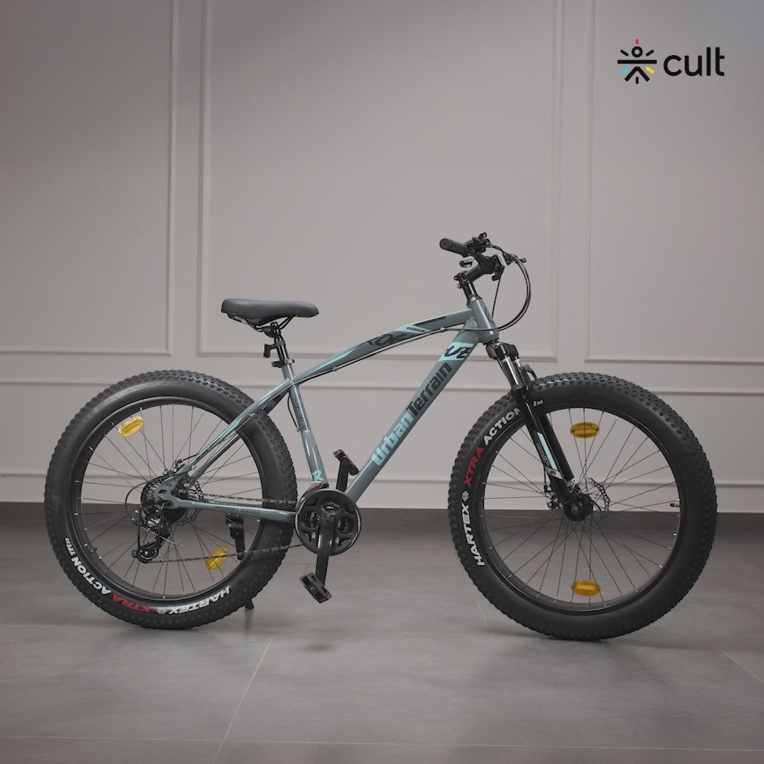 Rogue Mountain Bike Steel 21 Speed Cycle 26 inch Fat Tyre, Black With Front Suspension, Single Wall Rim and Dual Disc Brakes, Ideal For 5 ft to 5.7 ft, Free Trainer Sessions and Cycling Event