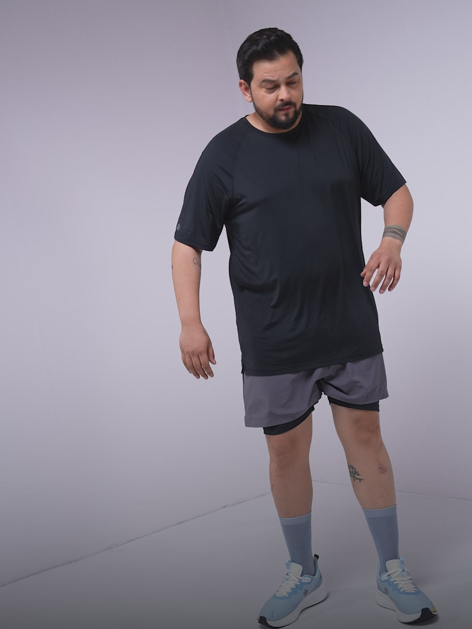 Men's Dark Grey Running Plus Size In-Built Shorts