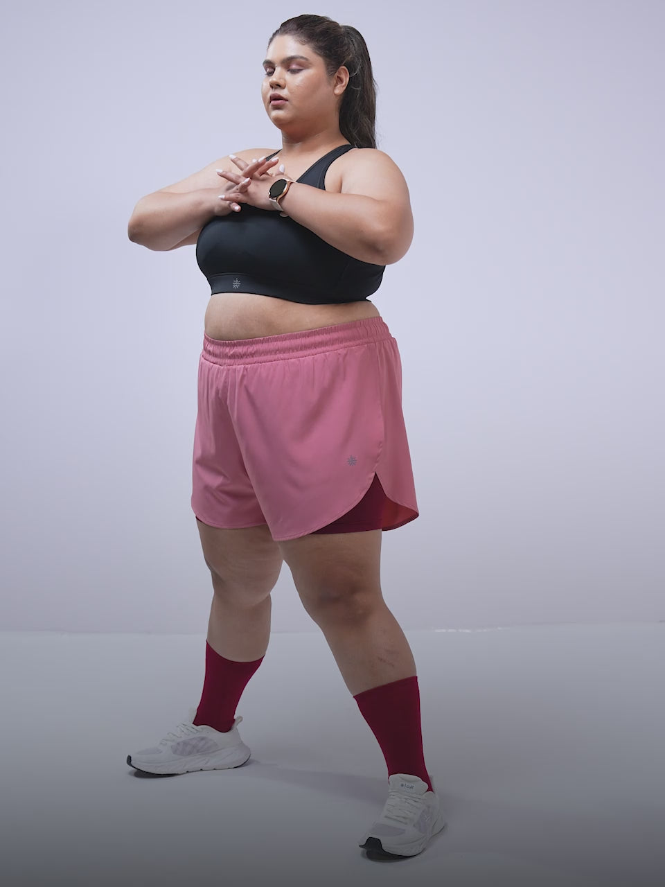 Women's Black Running Essential Plus Size Built in Shorts