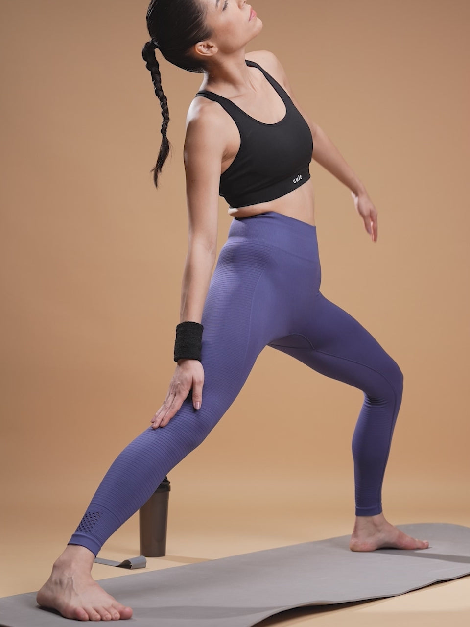 Women's Seamless Body Snug Jacquard Structured Blue Sports Tights