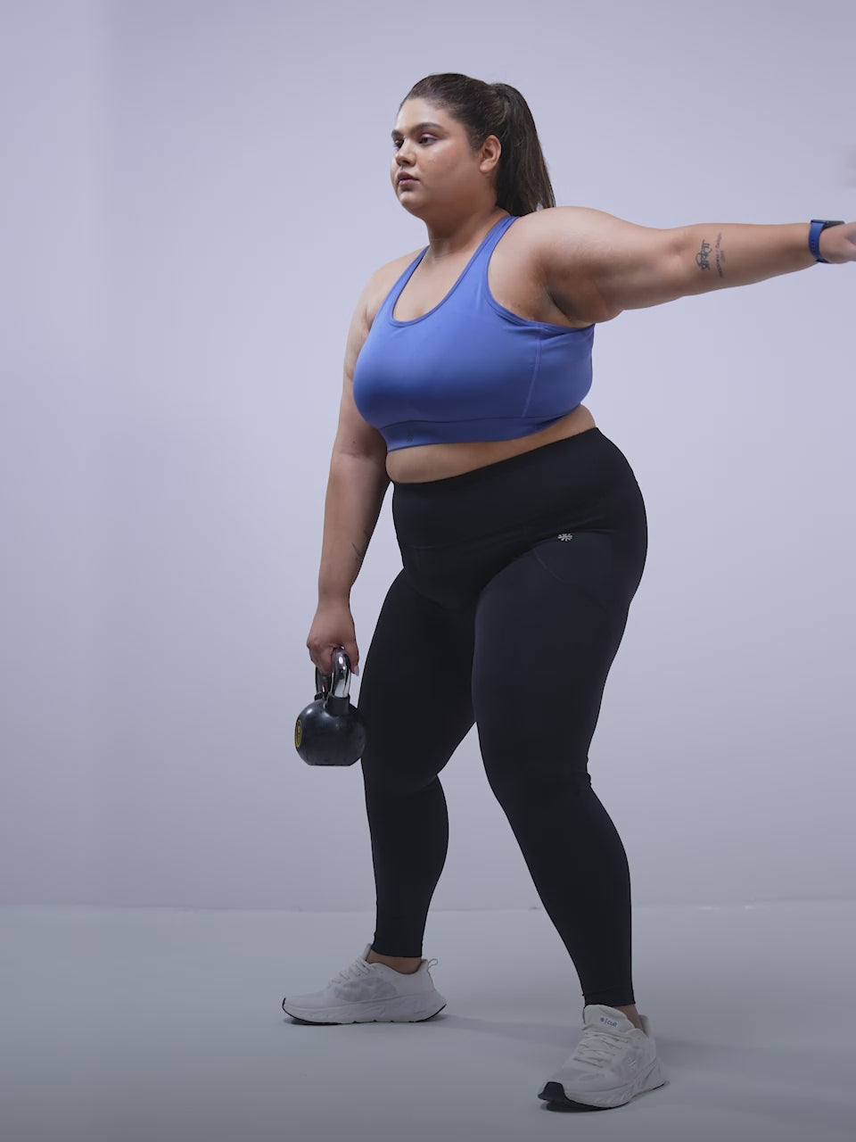 Women's Blue Cross Back Hook Training High Support Plus Size Sports Bra