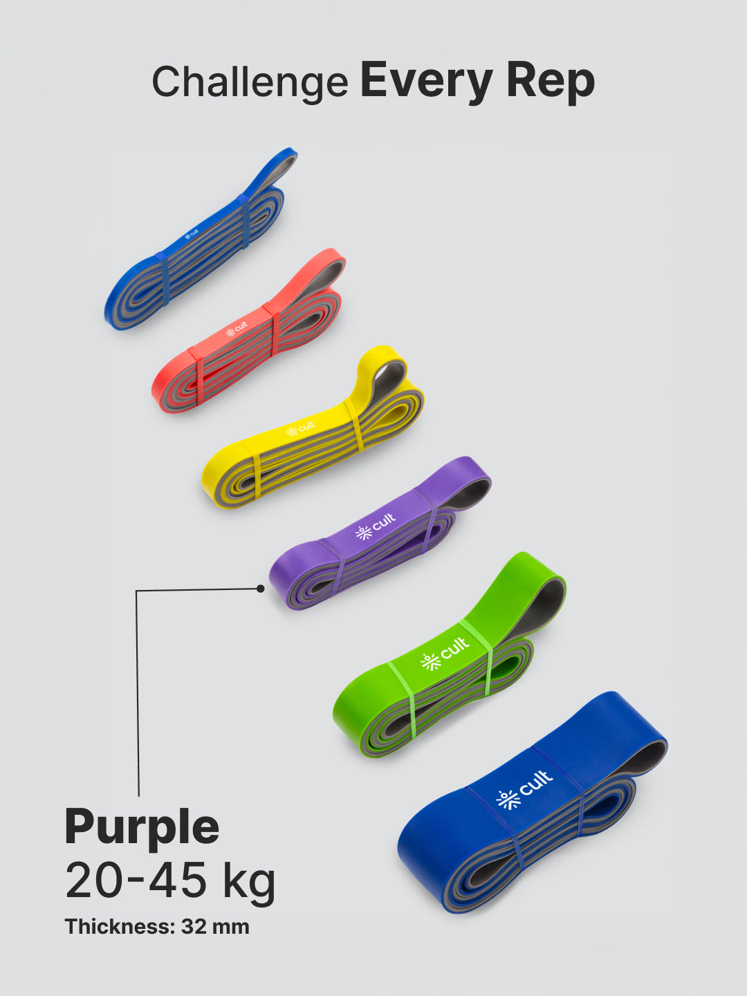 cult Resistance Band for Men & Women Purple Grey (20 - 45kgs Resistance)