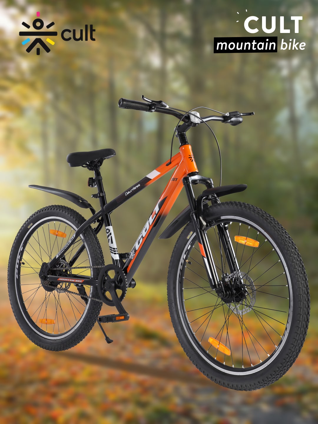 DAUNTLESS26TORANGEBLACK Steel Single Speed 26 inch Mountain Cycle, Dual Disc Brake, Front Suspension, Double Wall Rim